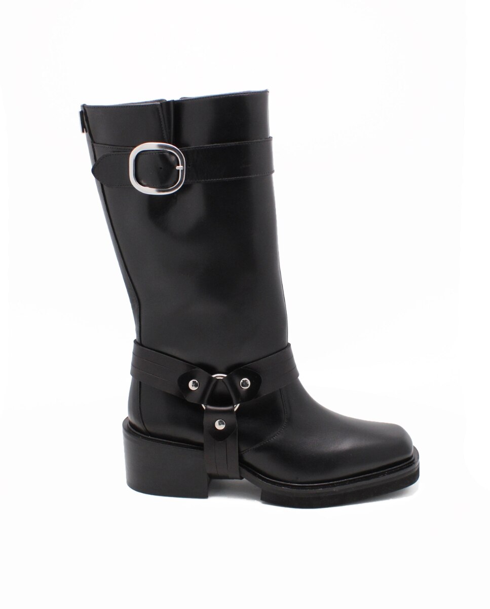 Botas Militares Barcelona Pretas em Pele Preto-2