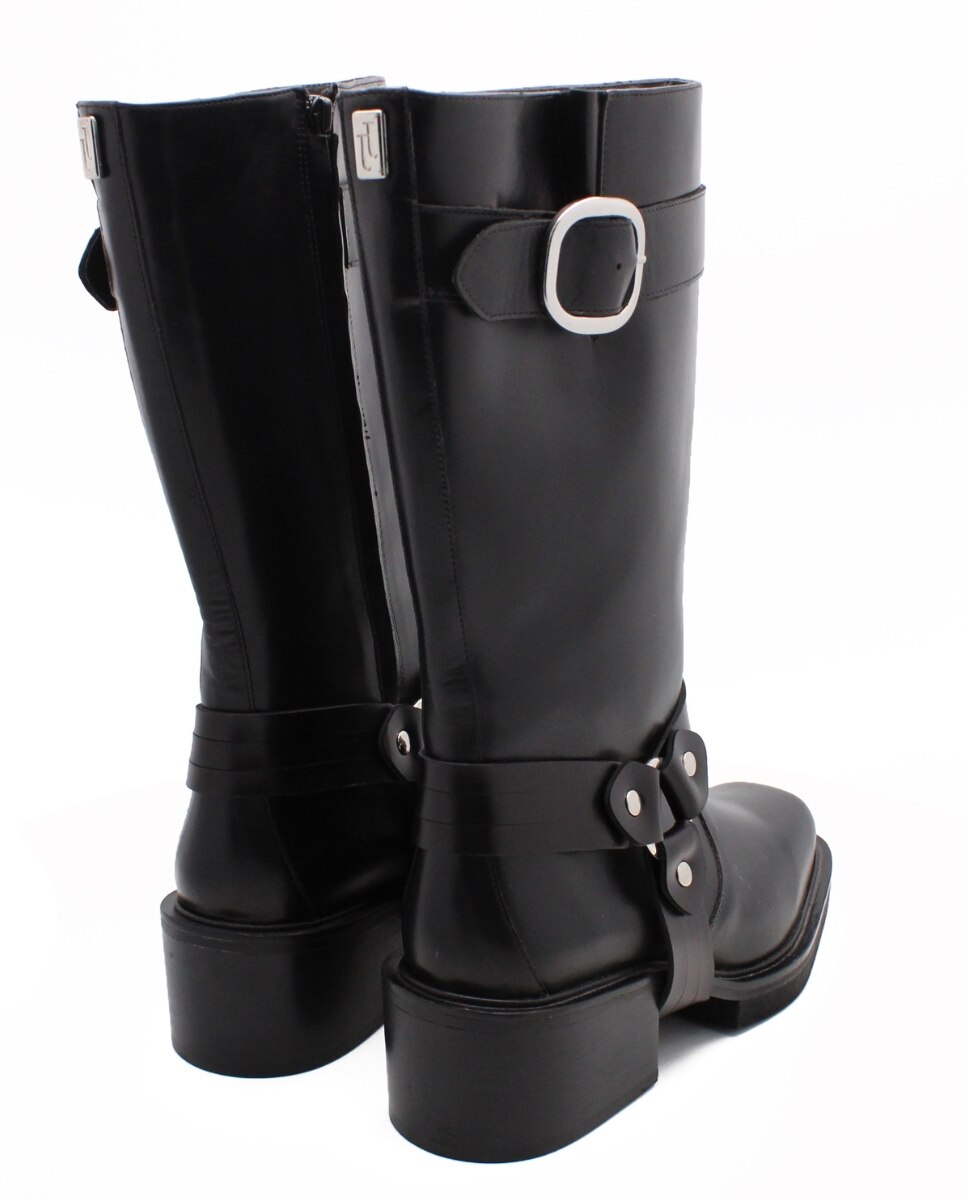 Botas Militares Barcelona Pretas em Pele Preto-3