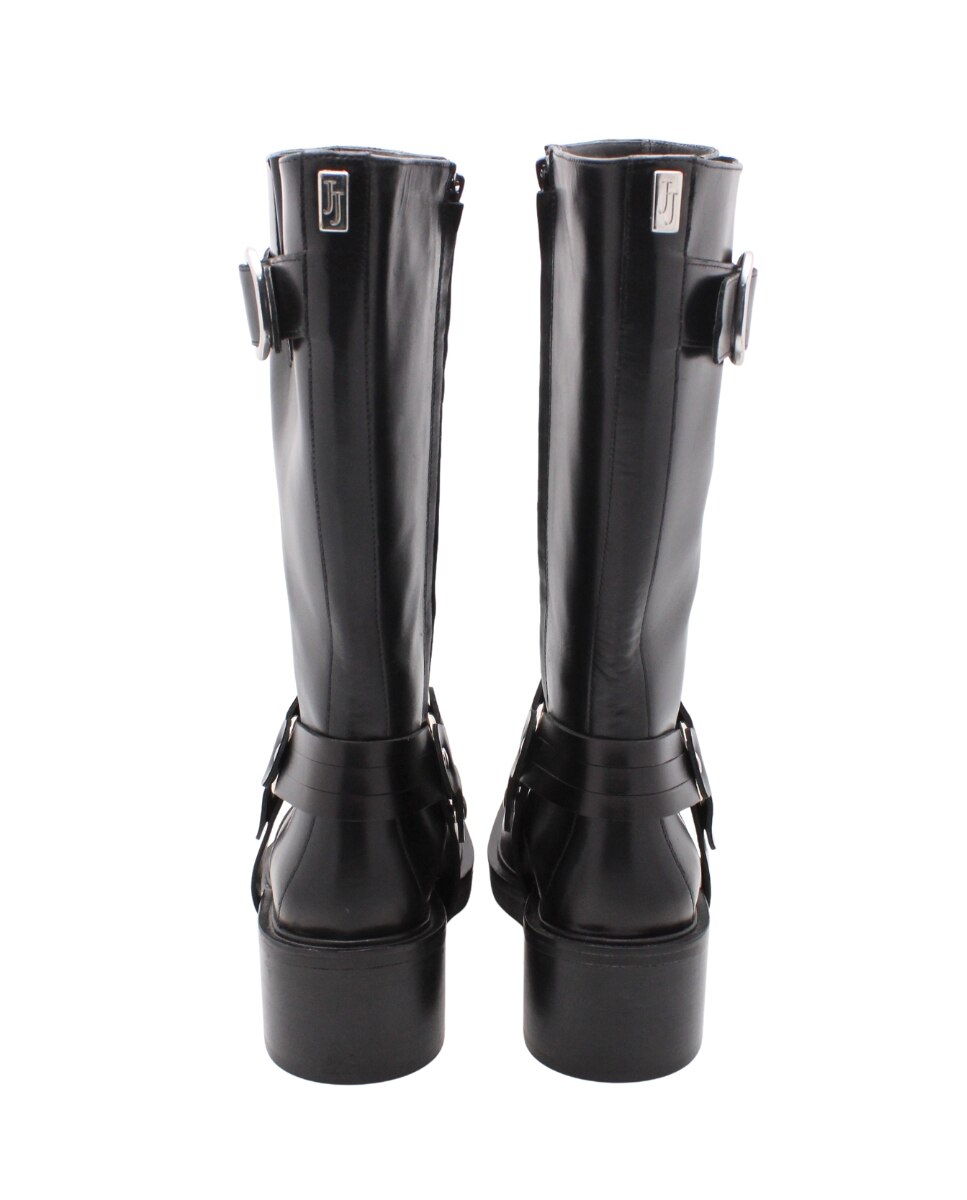 Botas Militares Barcelona Pretas em Pele Preto-4