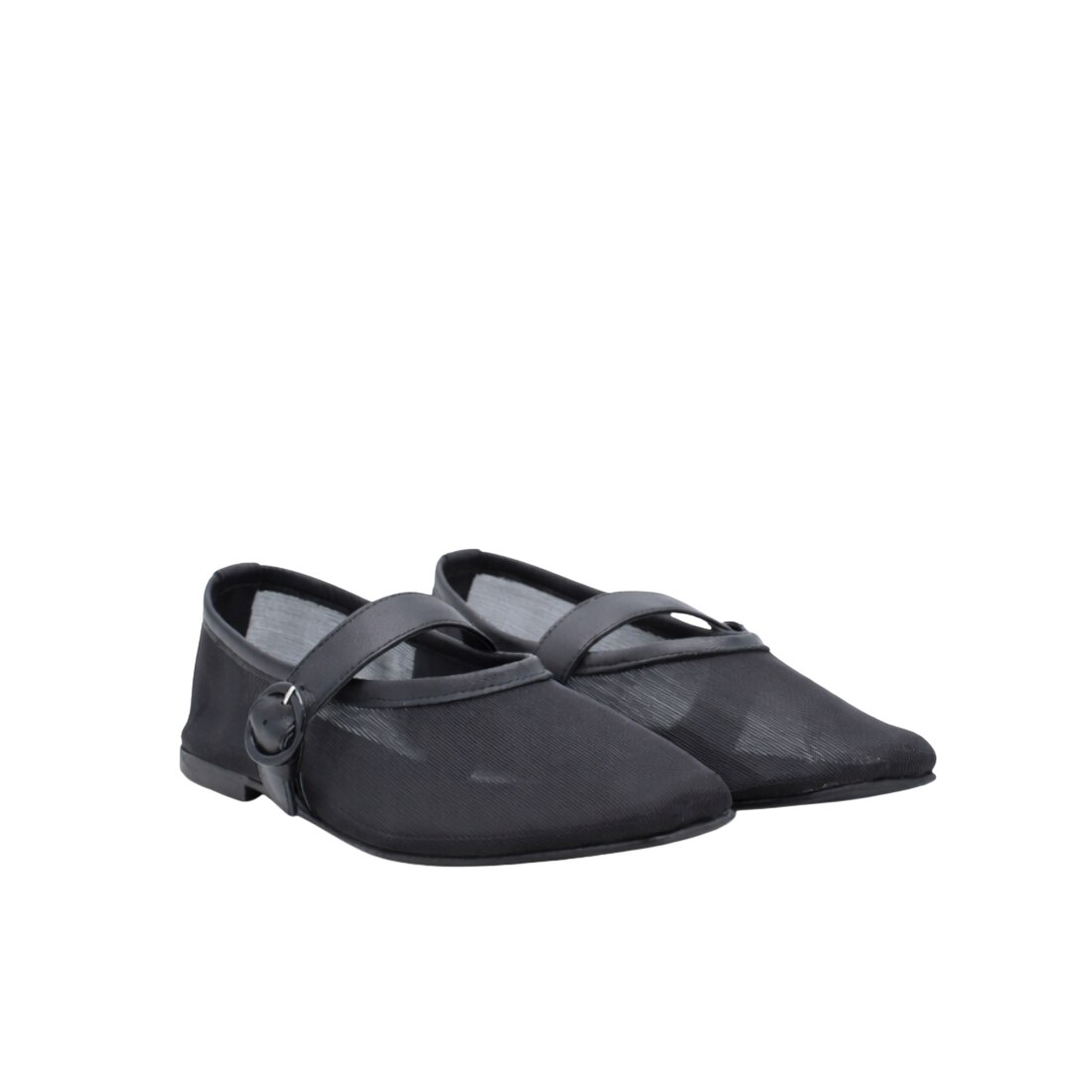 Sapatos Mary Jane Creta em Pele Preta com Mesh Preto-2