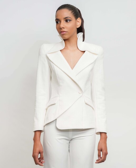 Imagem 0 de Blazer assimétrico ajustado gola e lapela larga ombros largos - Branco