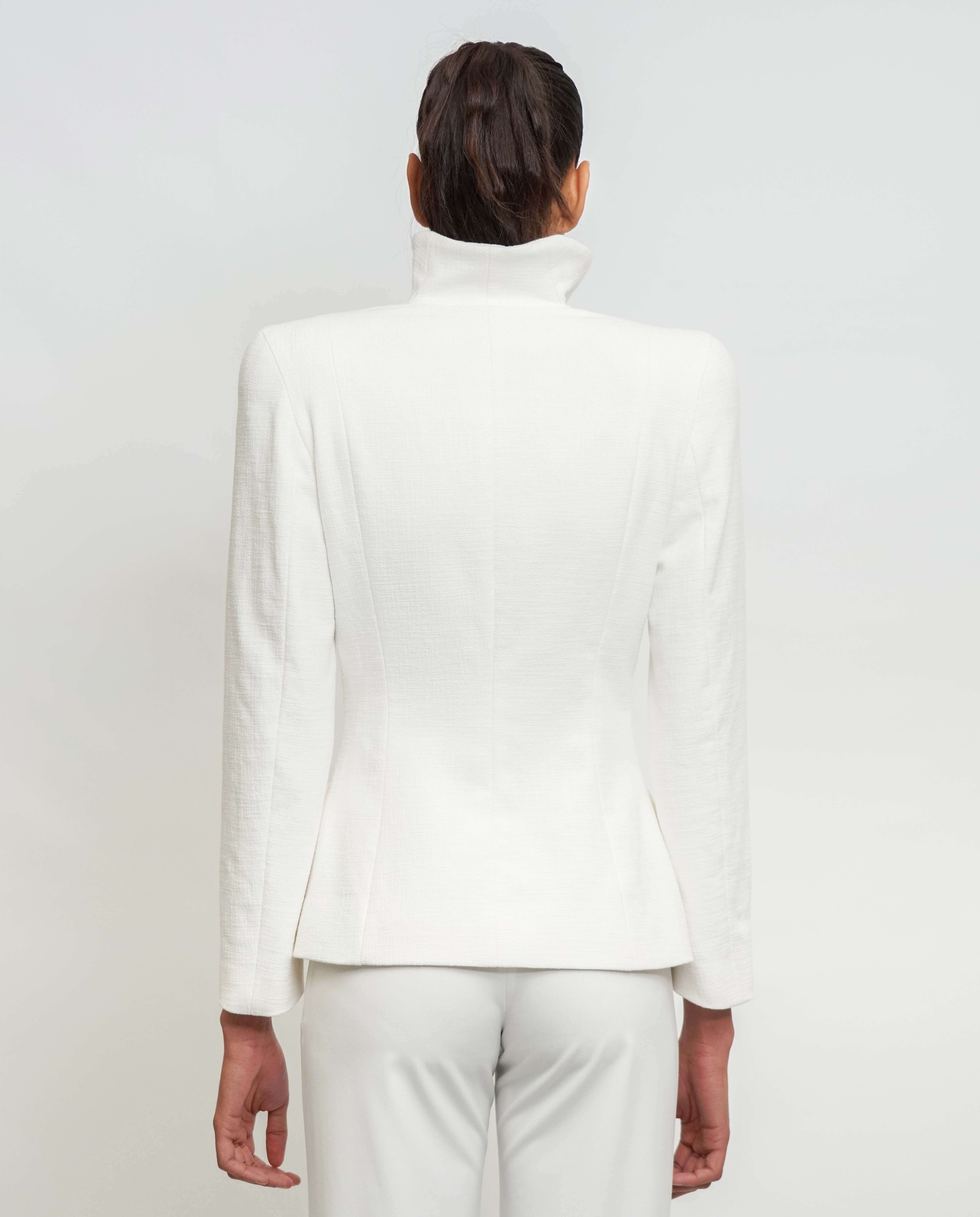 Blazer assimétrico ajustado gola e lapela larga ombros largos - Branco Branco-5