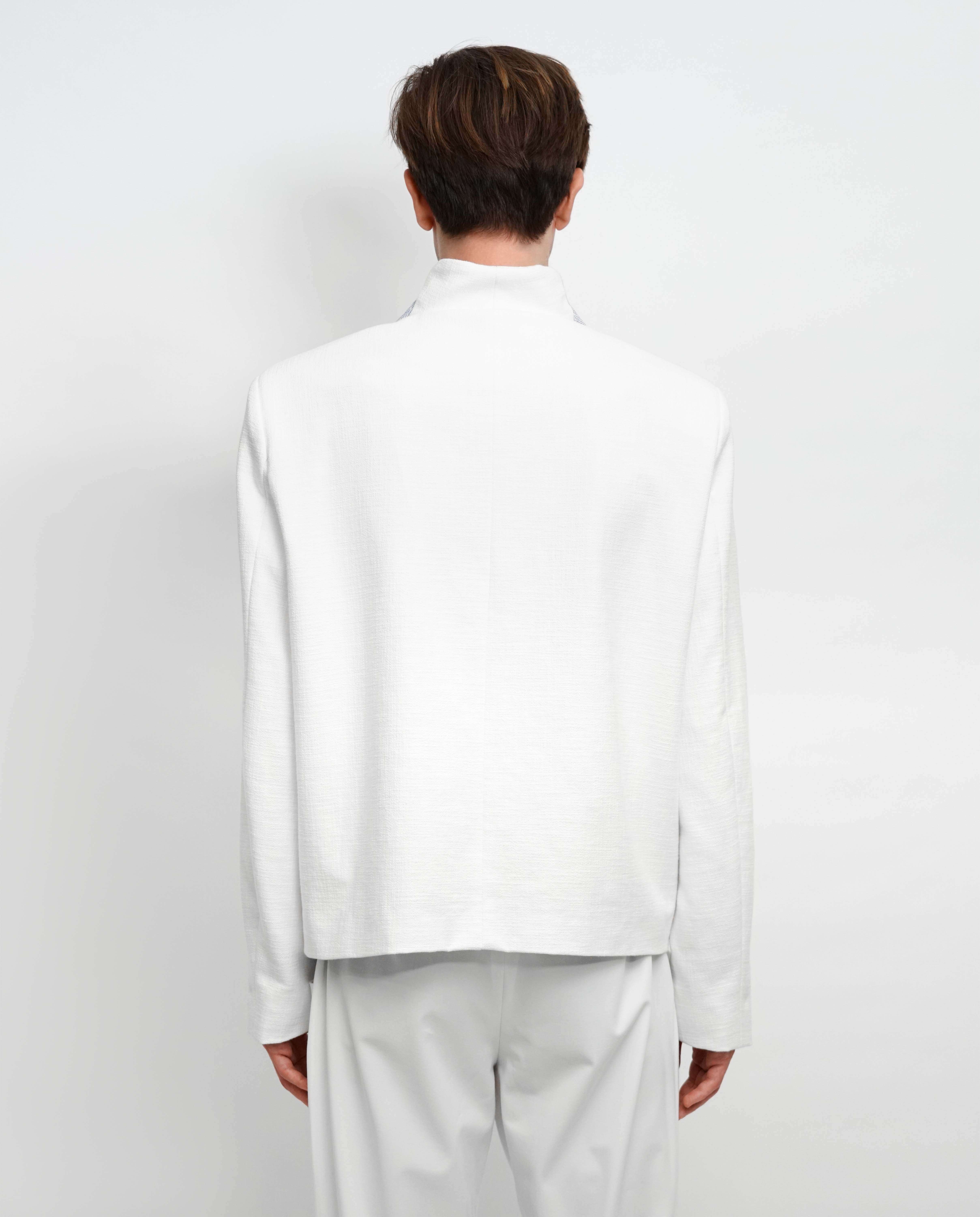 Blusão bicolor com gola gráfica e fecho - Branco Azul-2