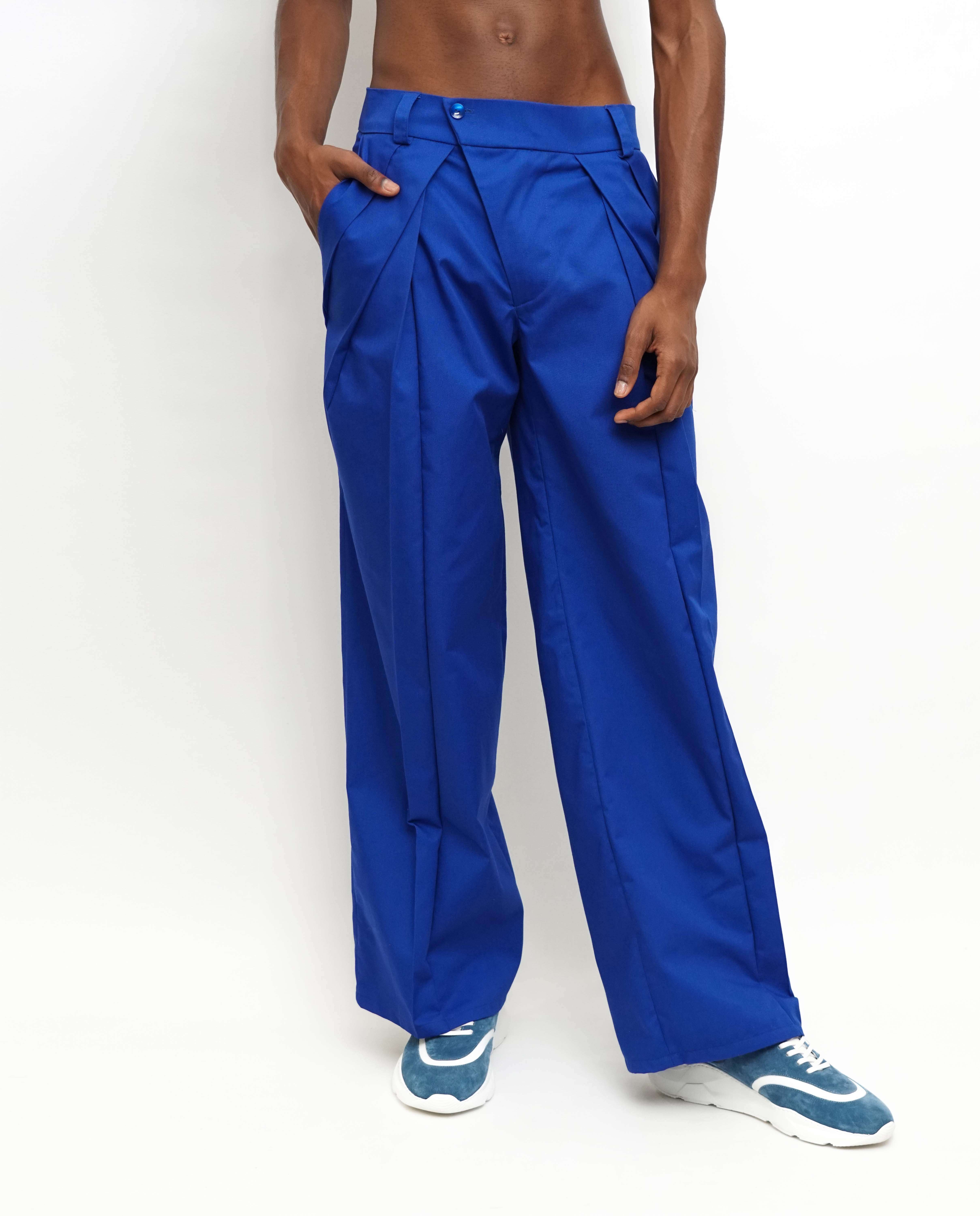 Imagem 0 de Calças assimétricas com pregas e perna larga - Azul