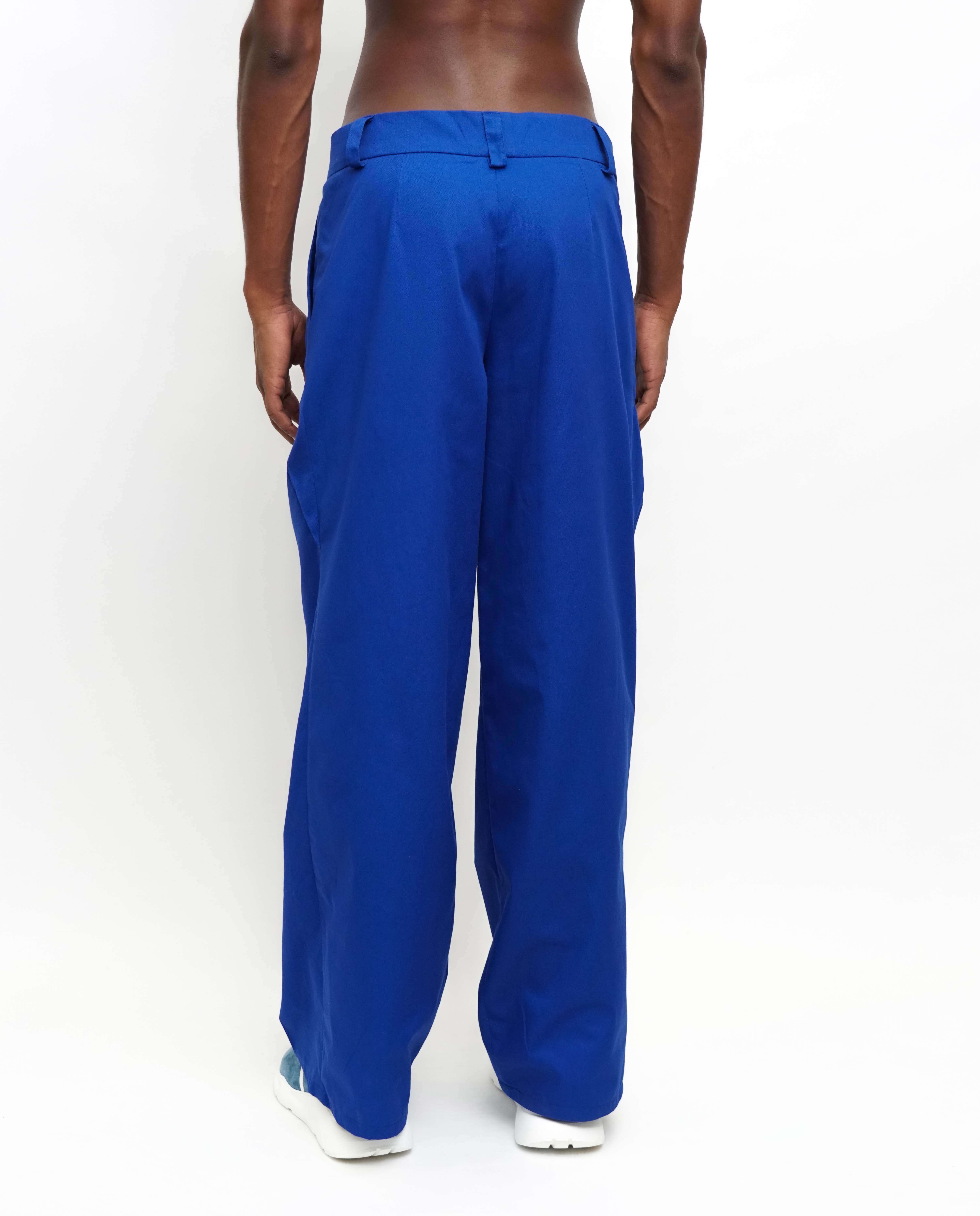 Calças assimétricas com pregas e perna larga - Azul Azul-3