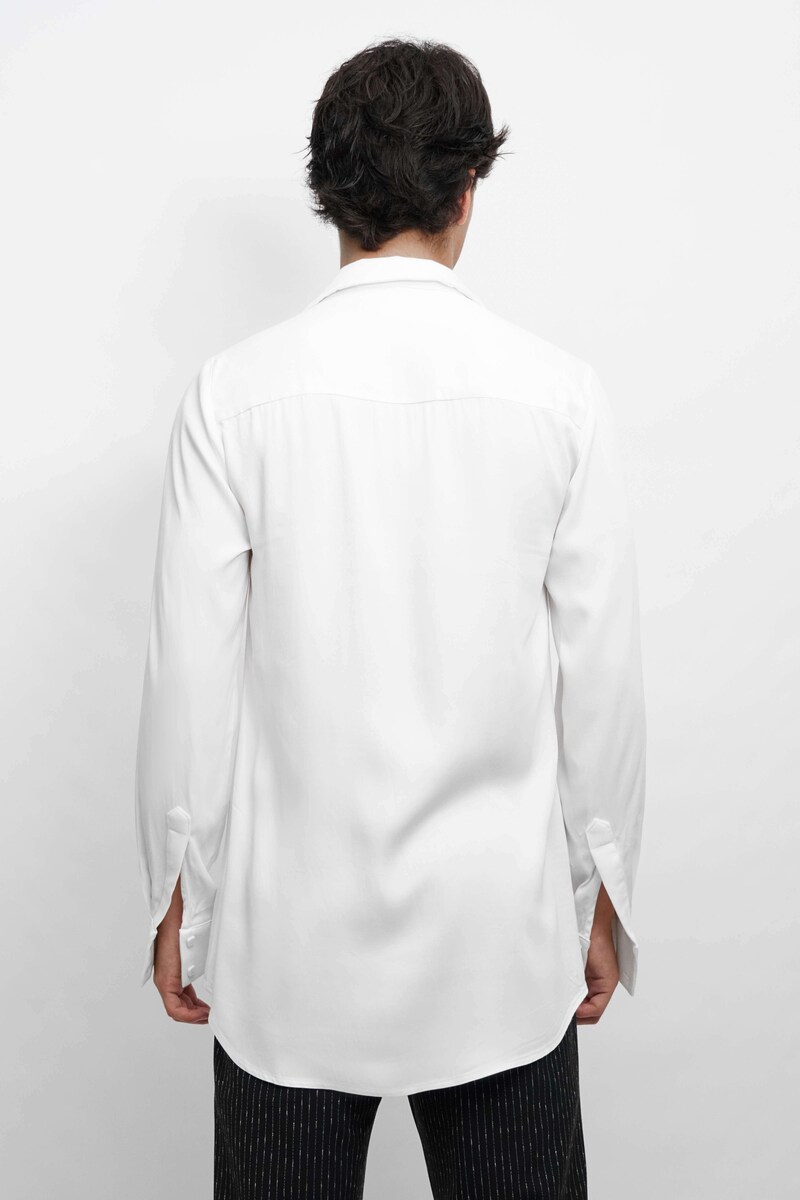Camisa fluída com gola e banda com pontas compridas Branco-3