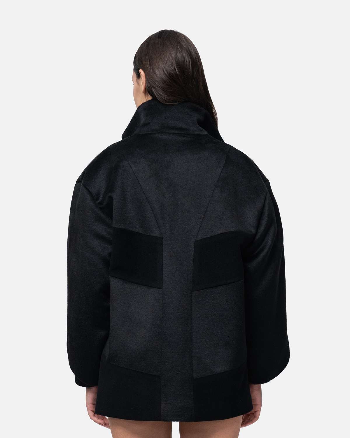 Casaco em lã e alpaca oversize mix materiais Preto-3