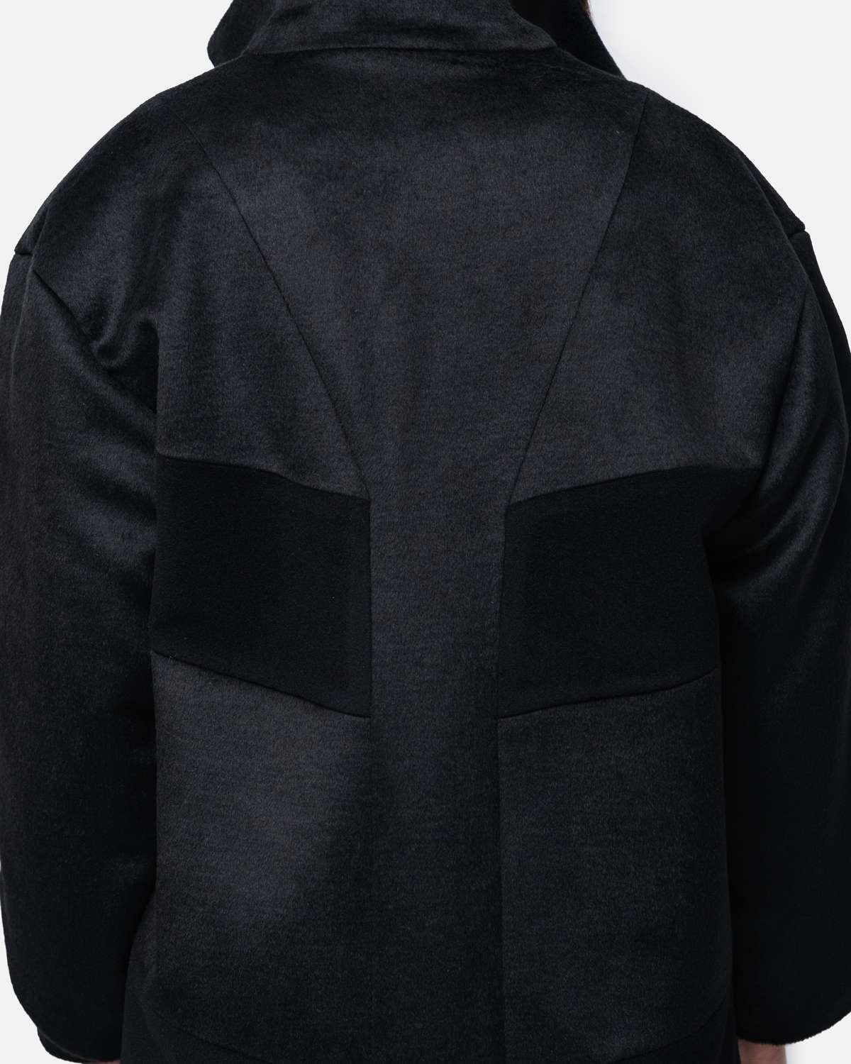 Casaco em lã e alpaca oversize mix materiais Preto-5