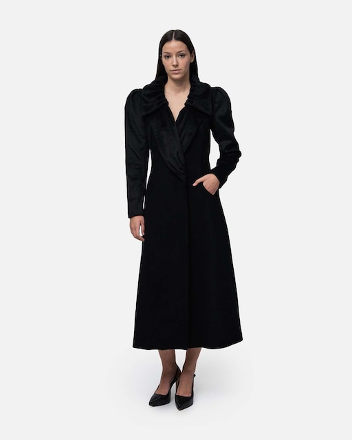 Imagem 0 de Sobretudo mix materiais lã e alpaca gola dupla e mangas drapeadas nos ombros