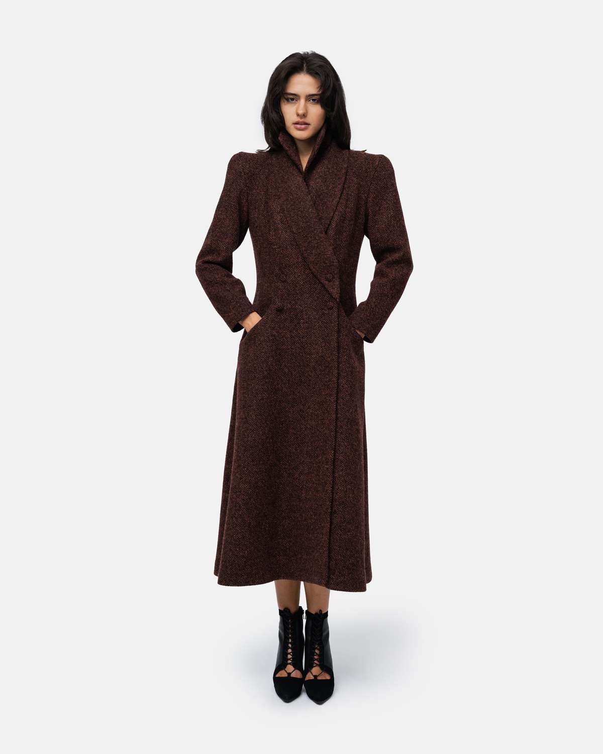 Imagem 0 de Sobretudo em lã mescla cruzado com dupla gola