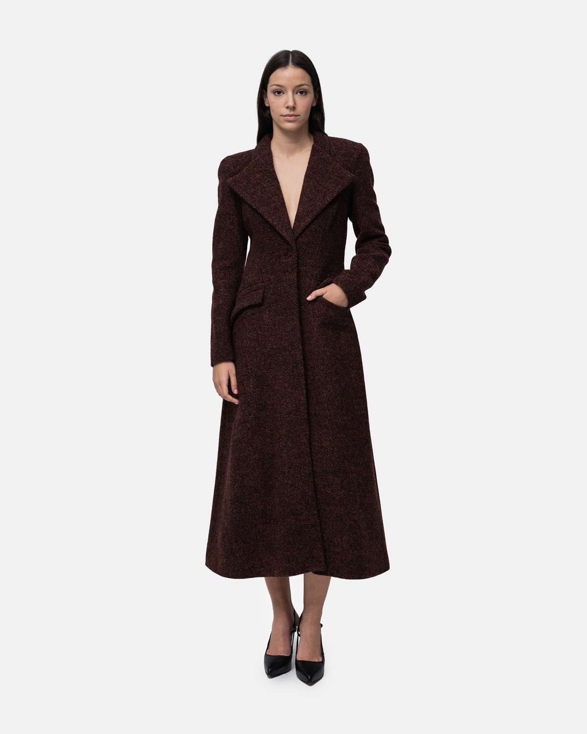 Sobretudo em lã mescla gráfico com golas largas Bordeaux-1