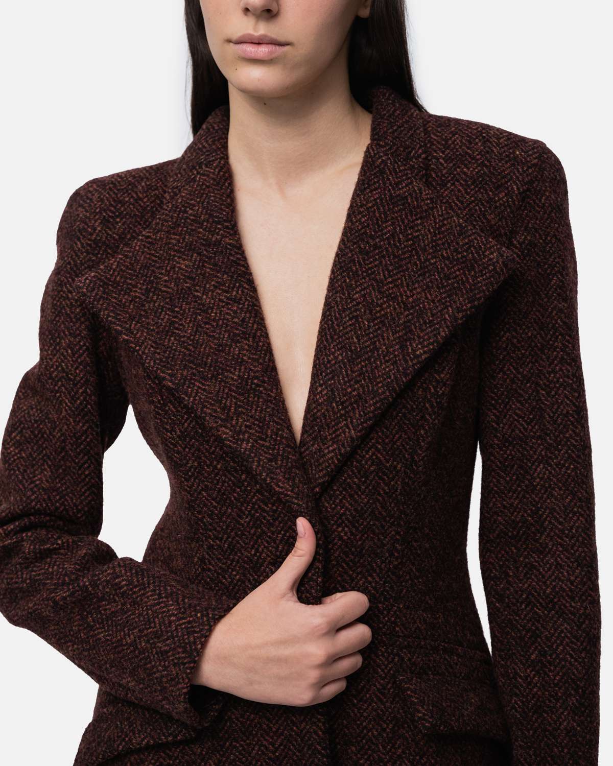 Sobretudo em lã mescla gráfico com golas largas Bordeaux-4