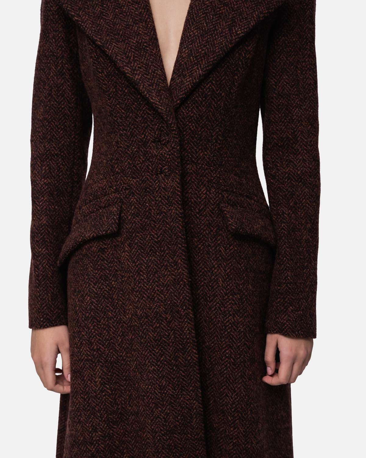 Sobretudo em lã mescla gráfico com golas largas Bordeaux-5