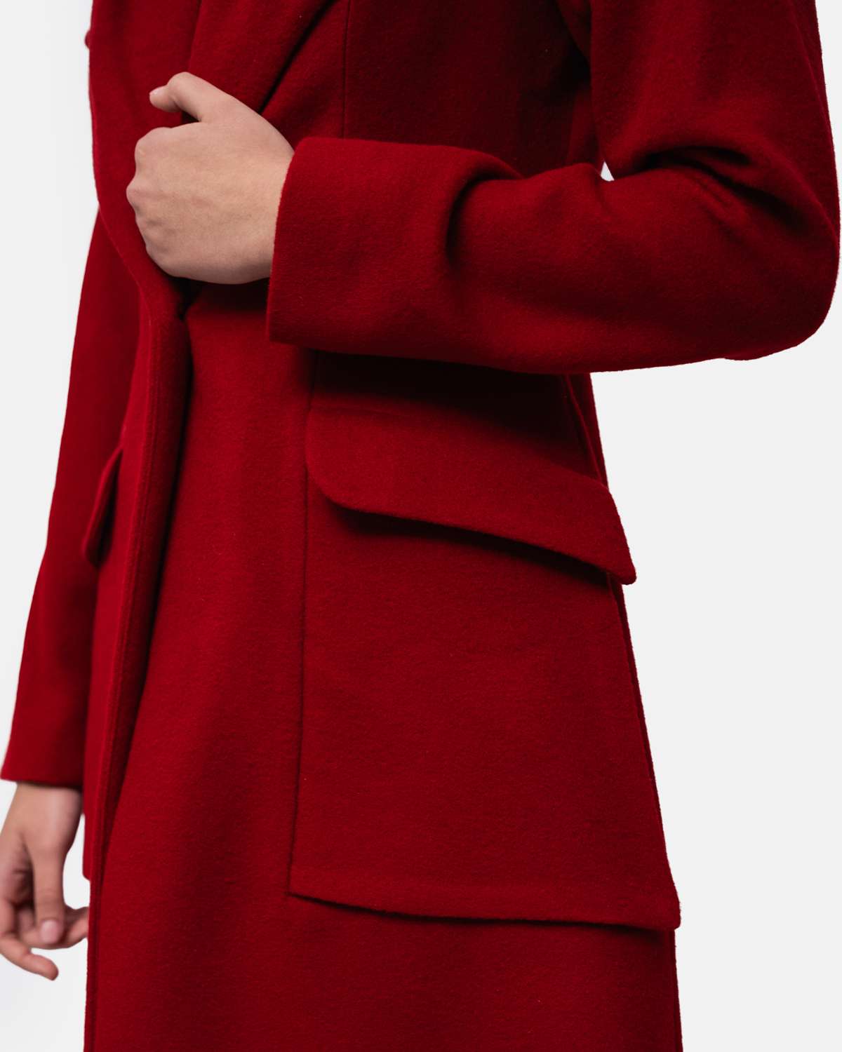 Sobretudo em lã cintado com golas em forma de flor Bordeaux-5