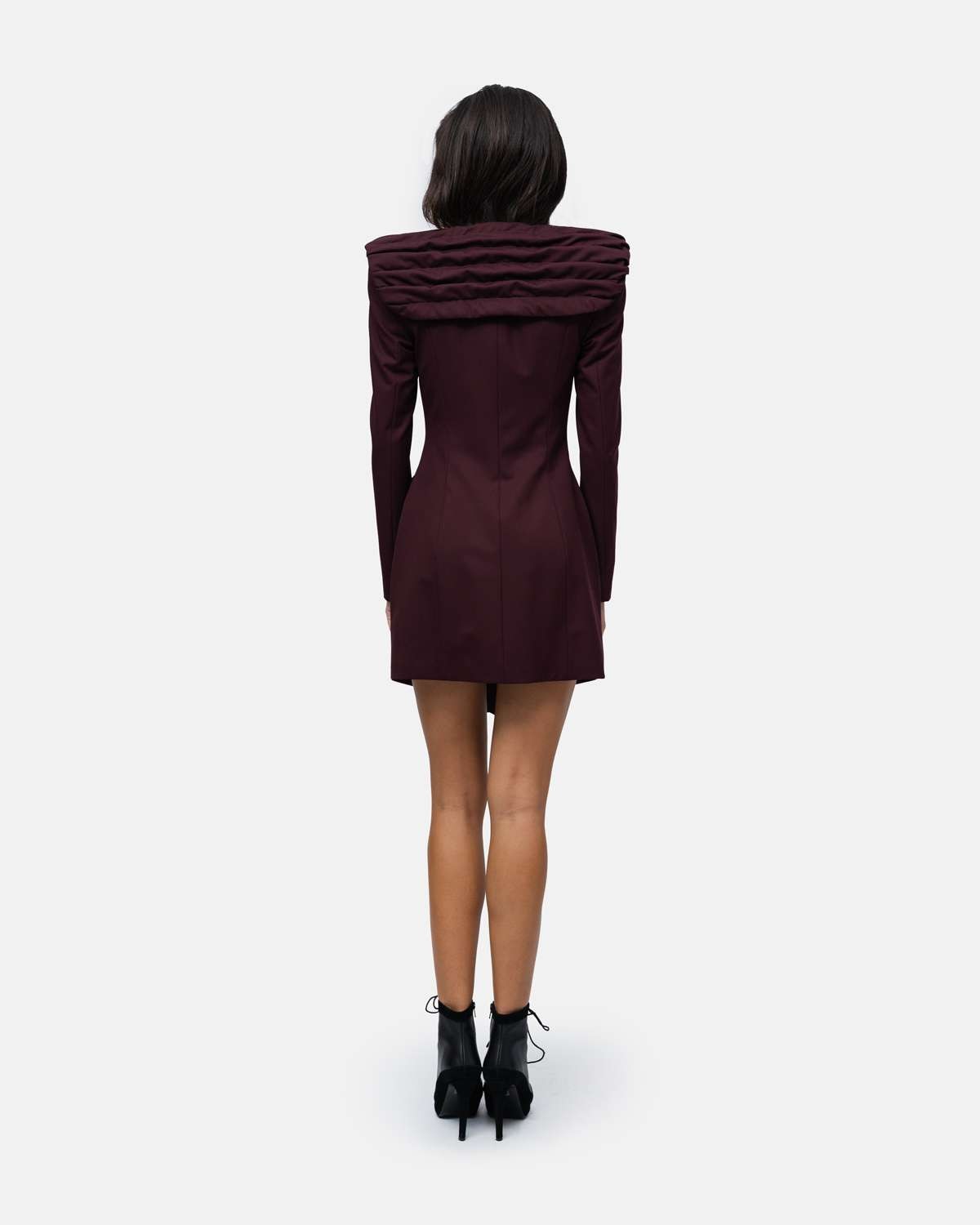 Vestido tipo Robemanteau gola drapeada formato capa nas costas Bordeaux-3