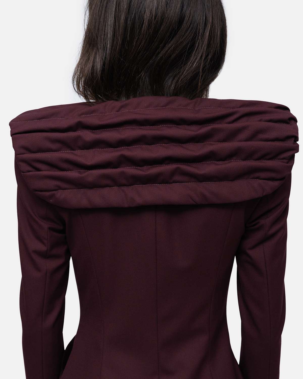Vestido tipo Robemanteau gola drapeada formato capa nas costas Bordeaux-5