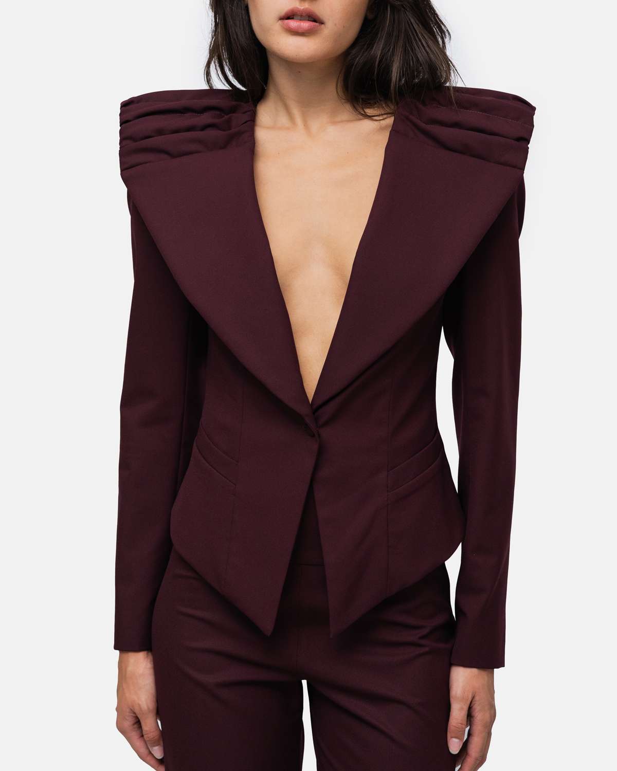 Blazer cintado assimétrico gola larga drapeada Bordeaux-4