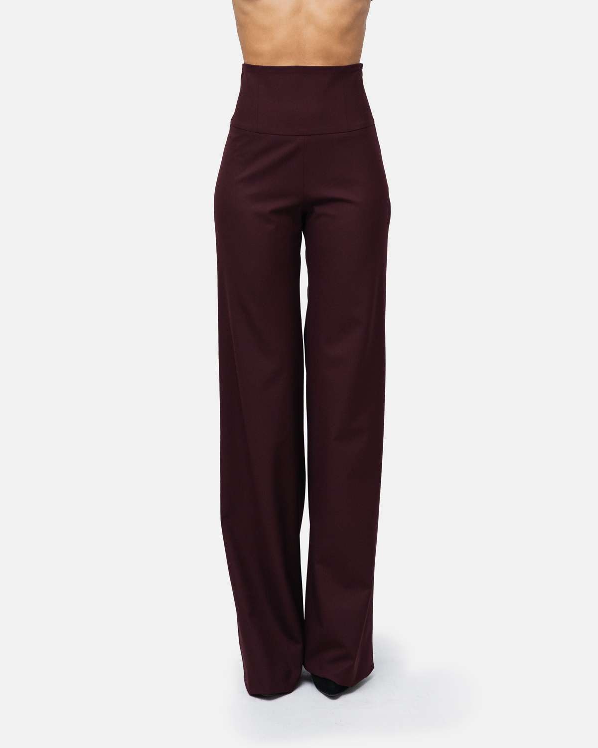 Imagem 0 de Calças cintura subida e delineada com perna larga - Bordeaux