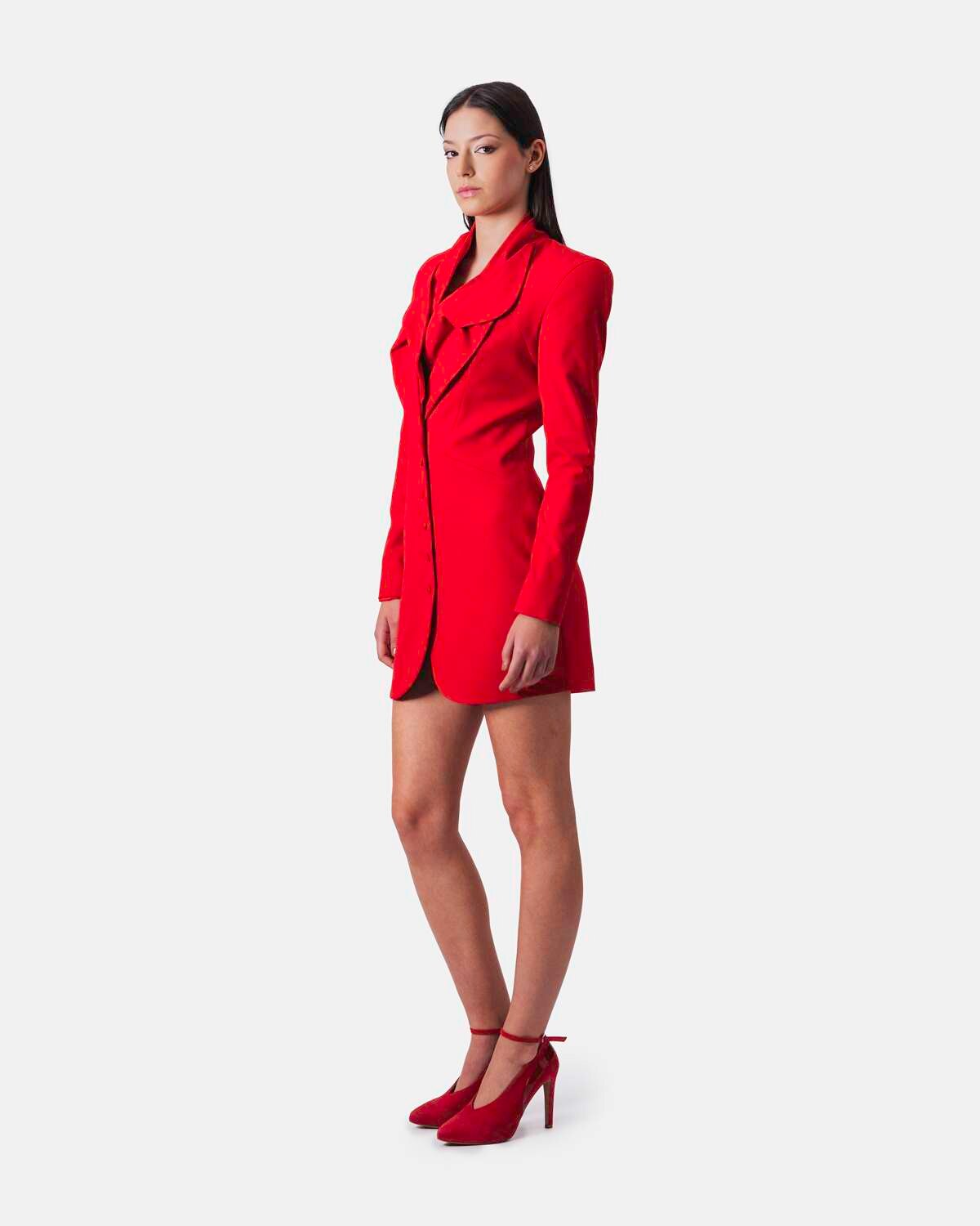Vestido tipo robemanteau com gola entrelaçada - Vermelho Vermelho-2