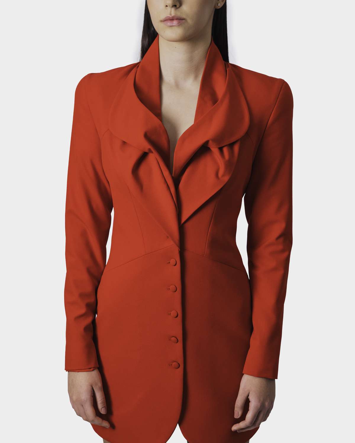 Vestido tipo robemanteau com gola entrelaçada - Vermelho Vermelho-4
