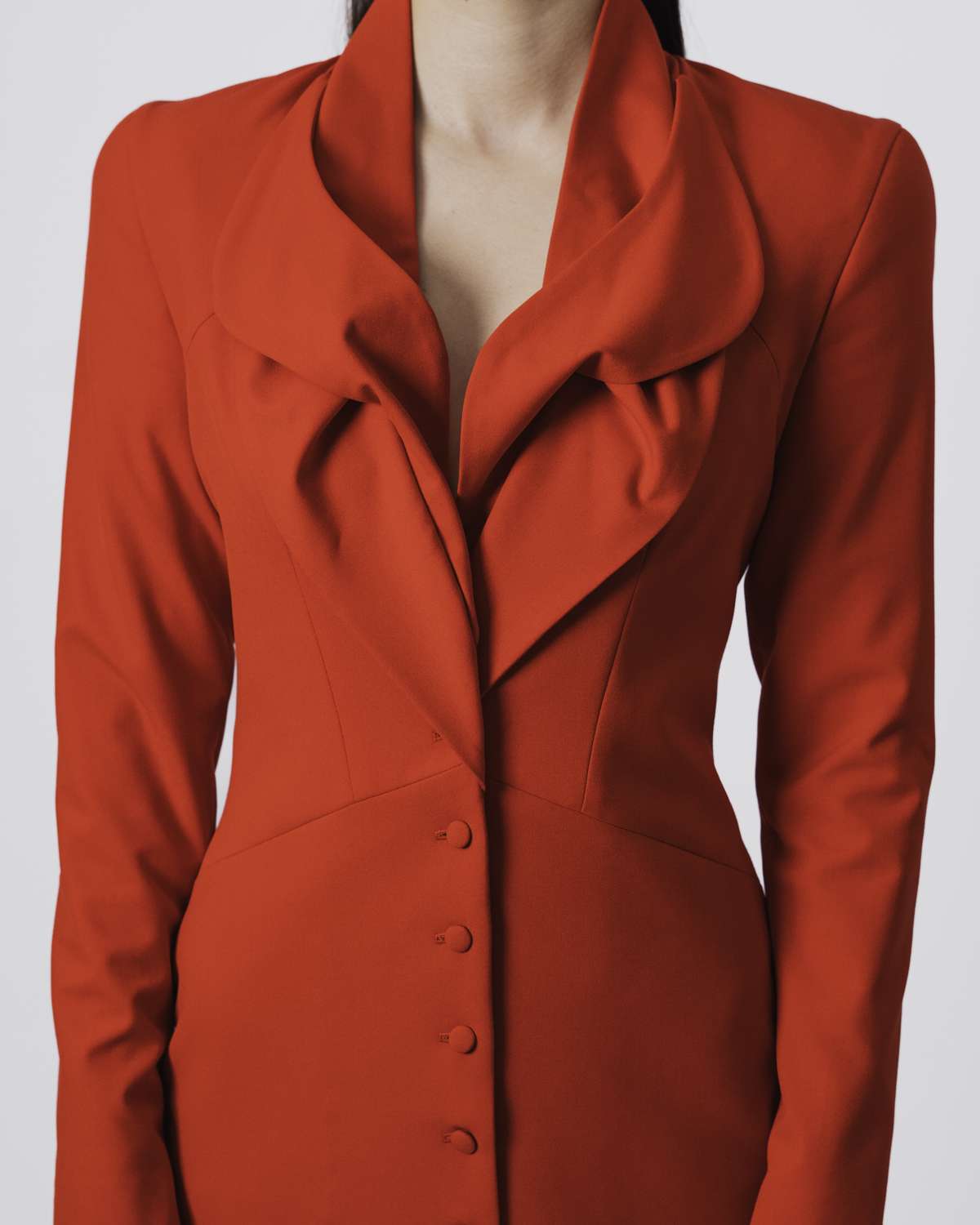 Vestido tipo robemanteau com gola entrelaçada - Vermelho Vermelho-5