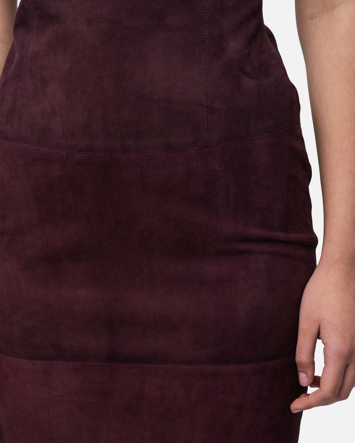 Vestido cai-cai justo pelo joelho em camurça Bordeaux-5
