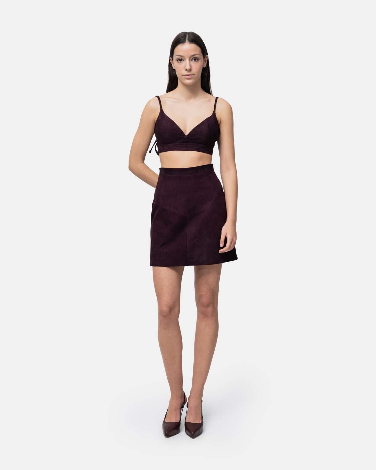 Top Bustier em camurça com enchimento nas caixas de peito Bordeaux-2