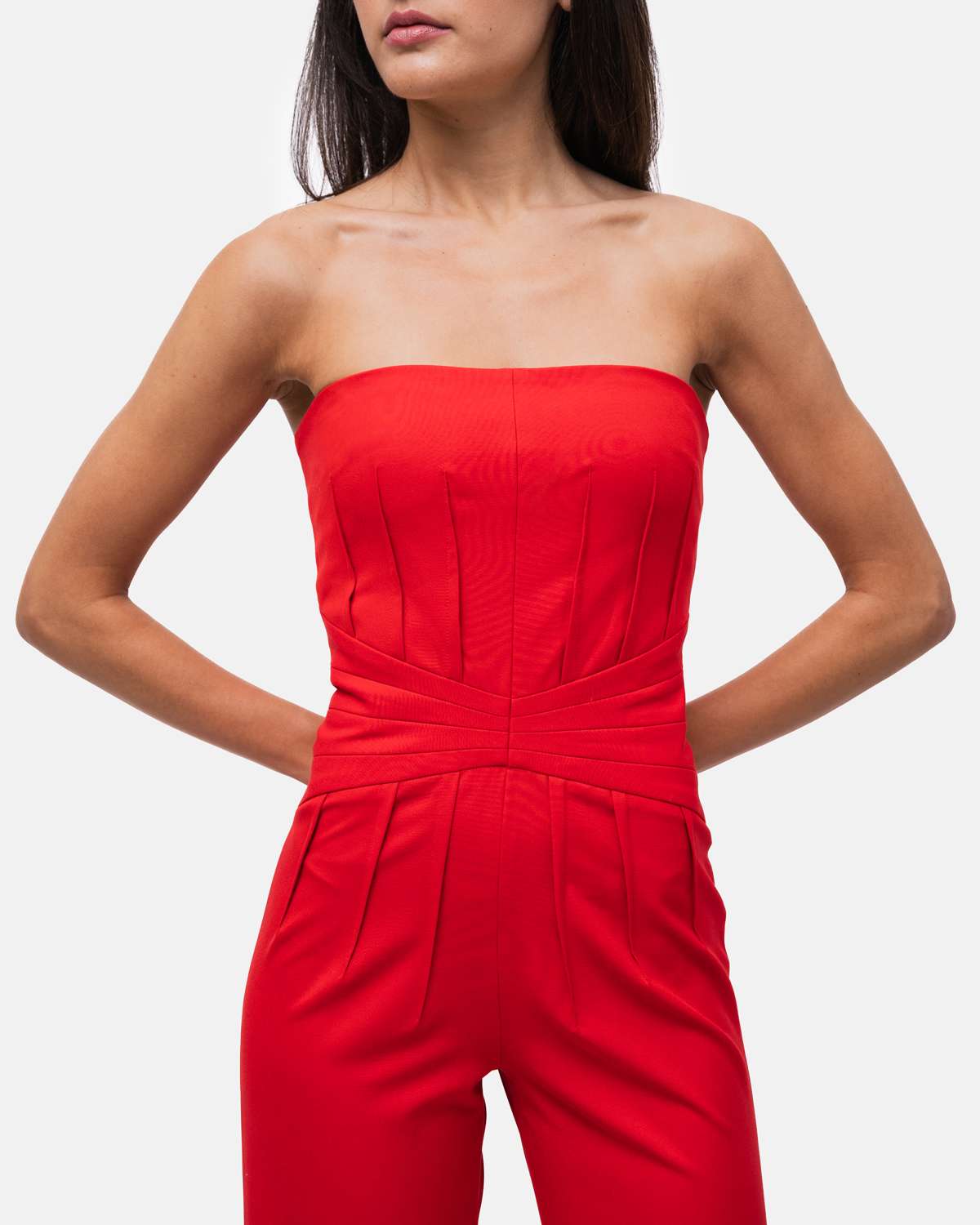 Macacão cai-cai corpo todo em nervuras e perna larga - Vermelho Vermelho-2