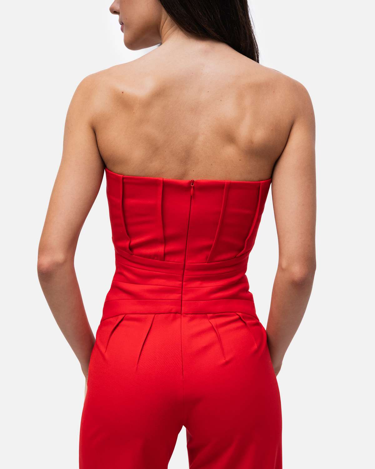 Macacão cai-cai corpo todo em nervuras e perna larga - Vermelho Vermelho-3