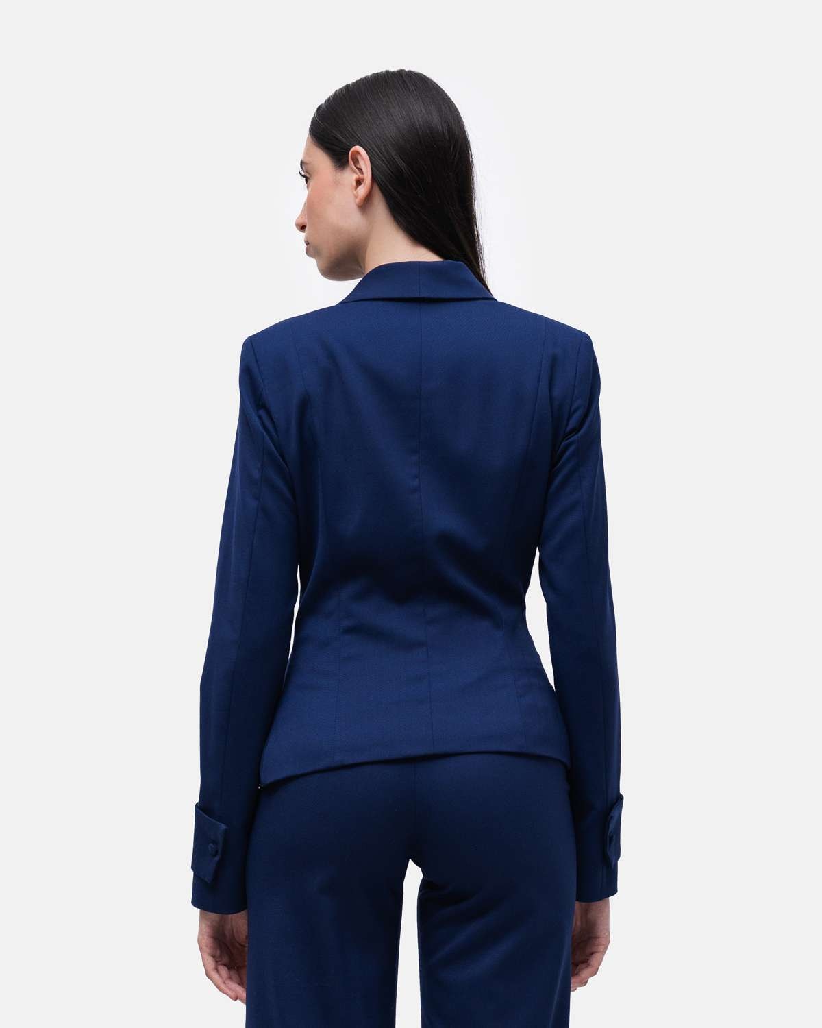 Blazer cintado assimétrico gola aperta com nó Azul-3