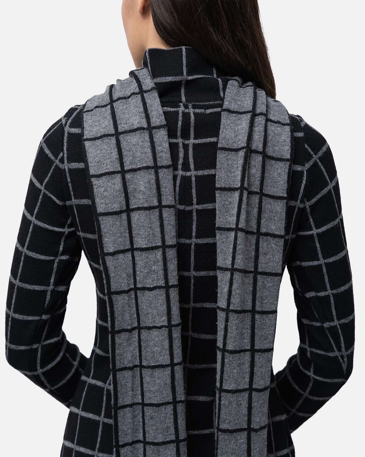Vestido em malha curto justo com gola cruzada e écharpes nas pontas Preto-2
