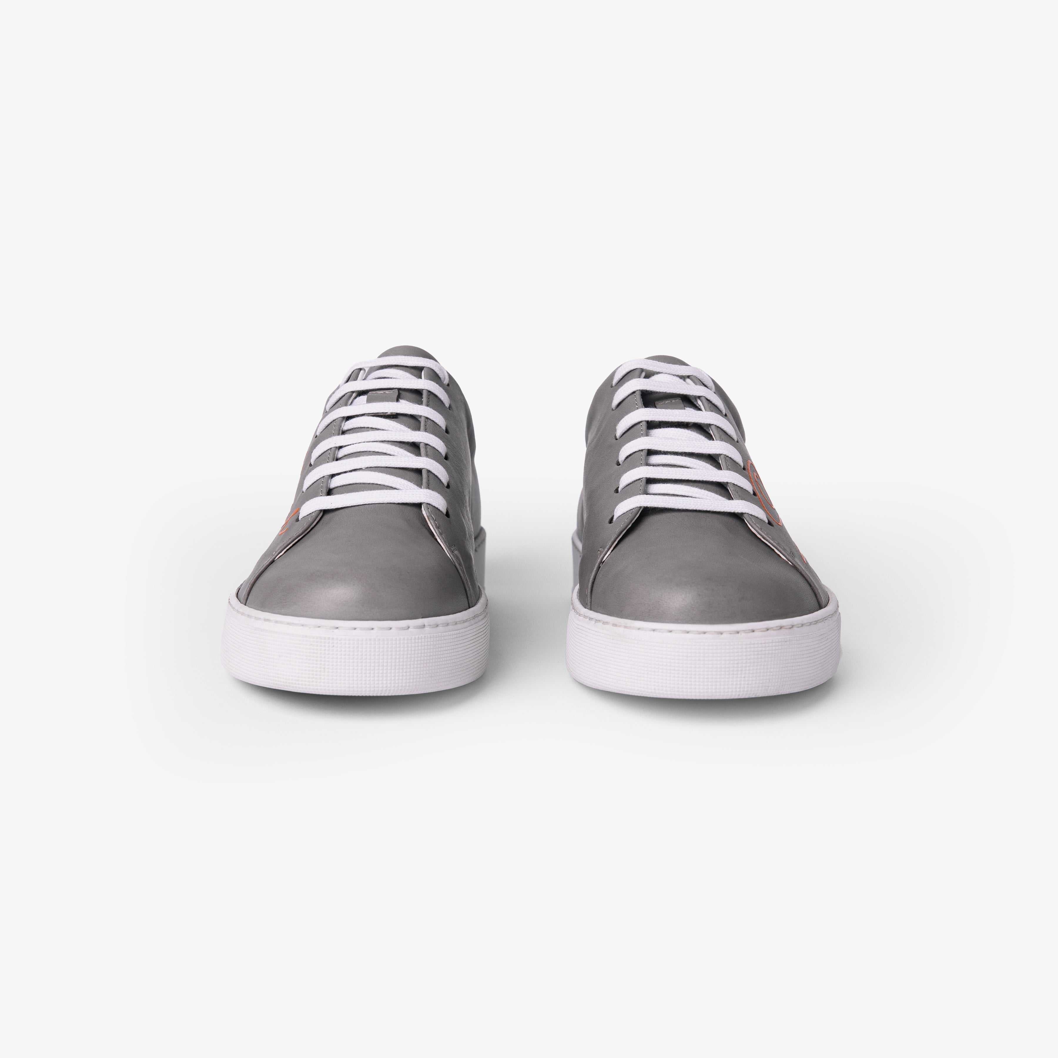 Sapatilhas em pele cinza  e detalhe laranja Gray-2
