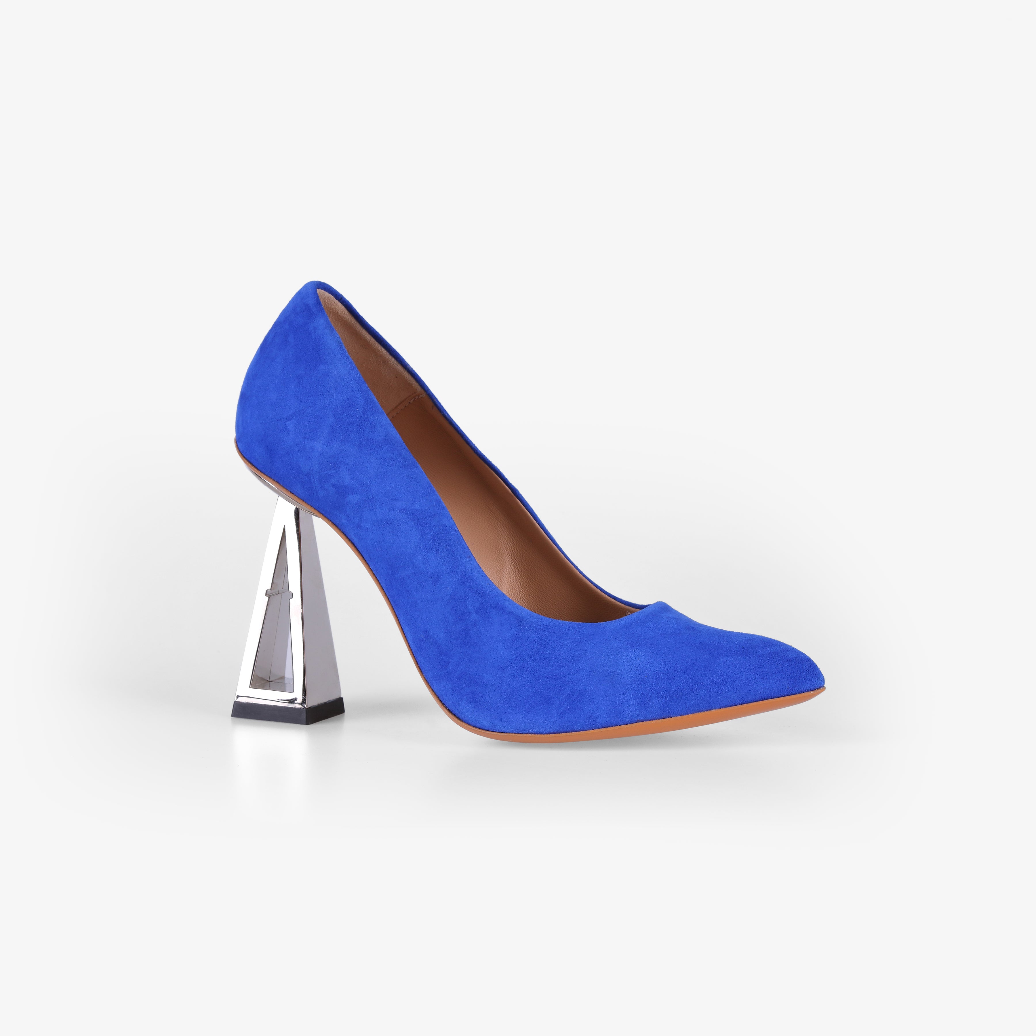 Sapatos de salto pele camurça azul e salto em metal Azul-1