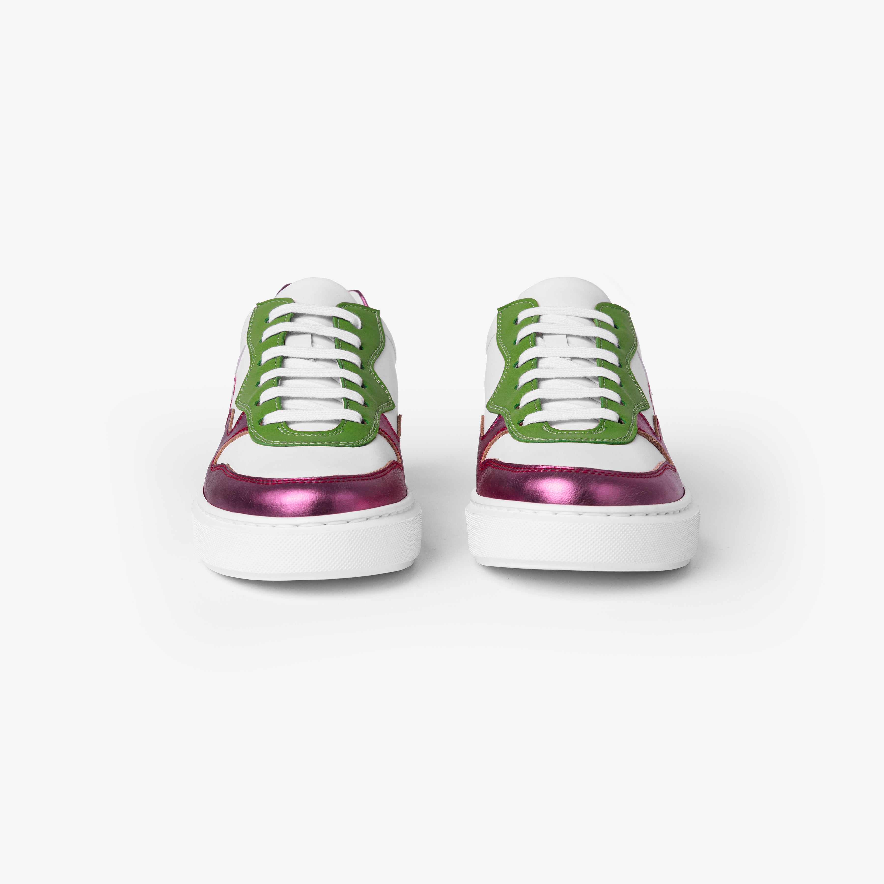 Sapatilhas pele branca, verde e rosa Branco-2