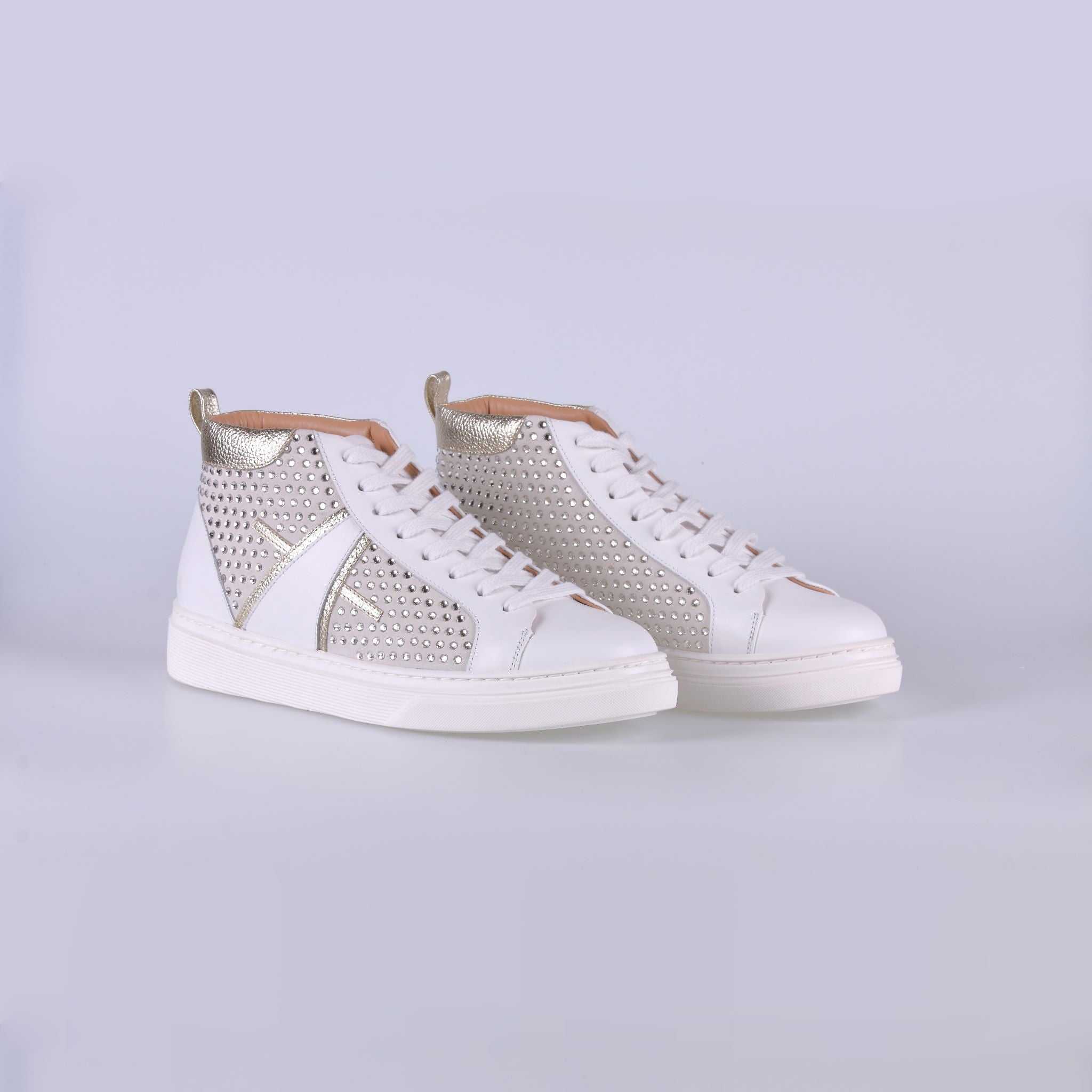 Sapatilhas pele branca e cristais swarovski Branco-3