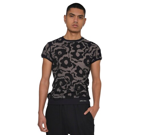 Imagem 0 de T-Shirt malha com aplicações florais - Preto
