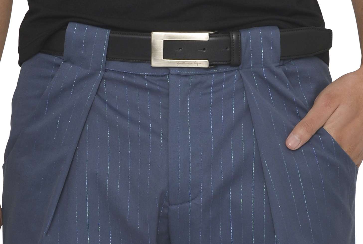 Calça com pregas e presilhas incorporadas - Azul Azul-3