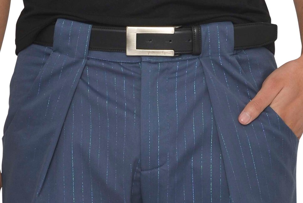 Calça com pregas e presilhas incorporadas - Azul Azul-3