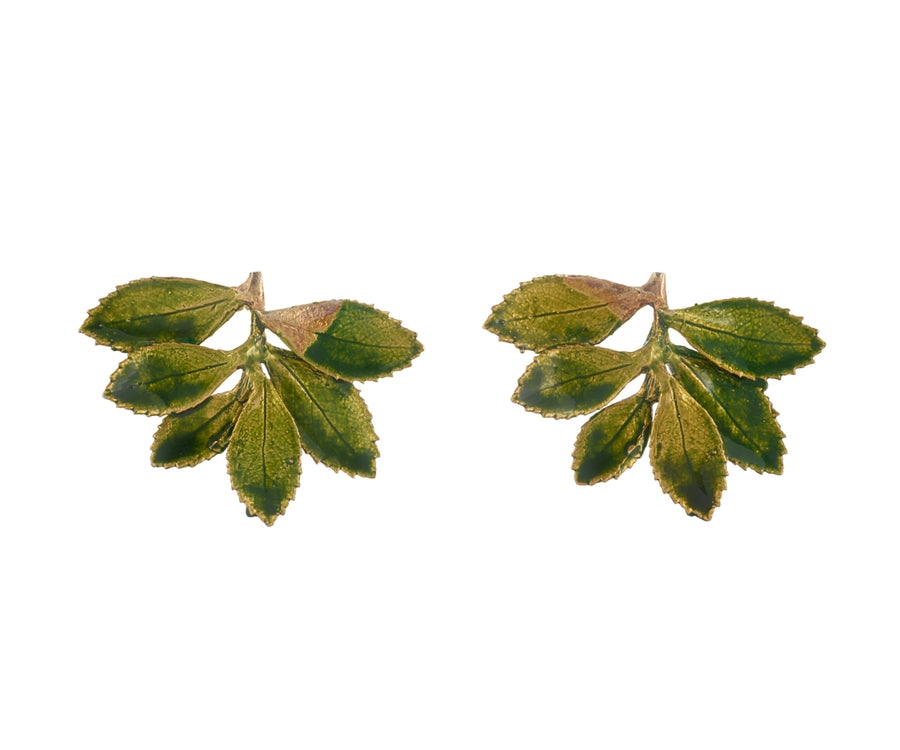 Brincos Ruber Folium Verdes e Dourados Ouro-1