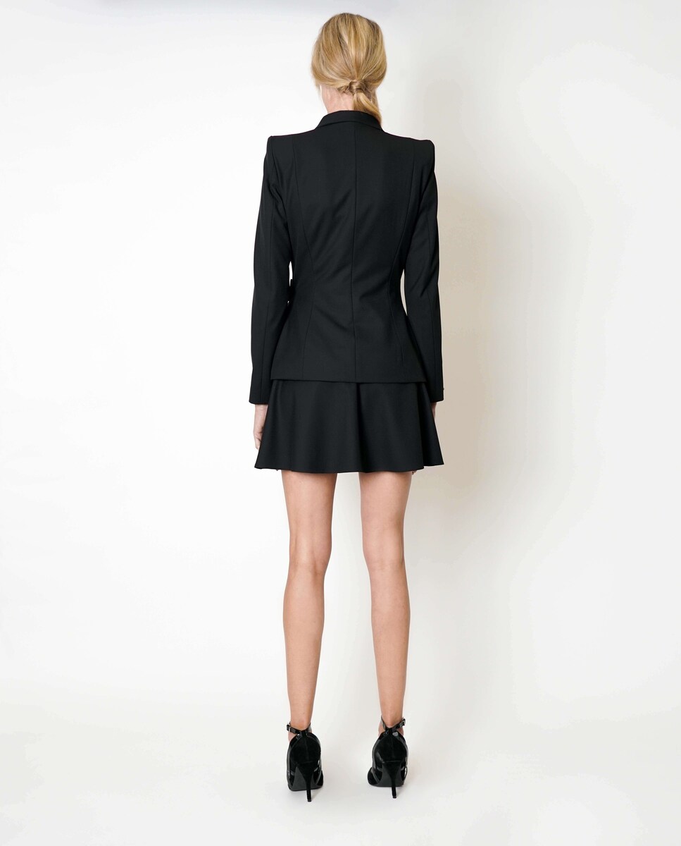 Blazer assimétrico lapela larga e arredondada ombros largos Preto-4