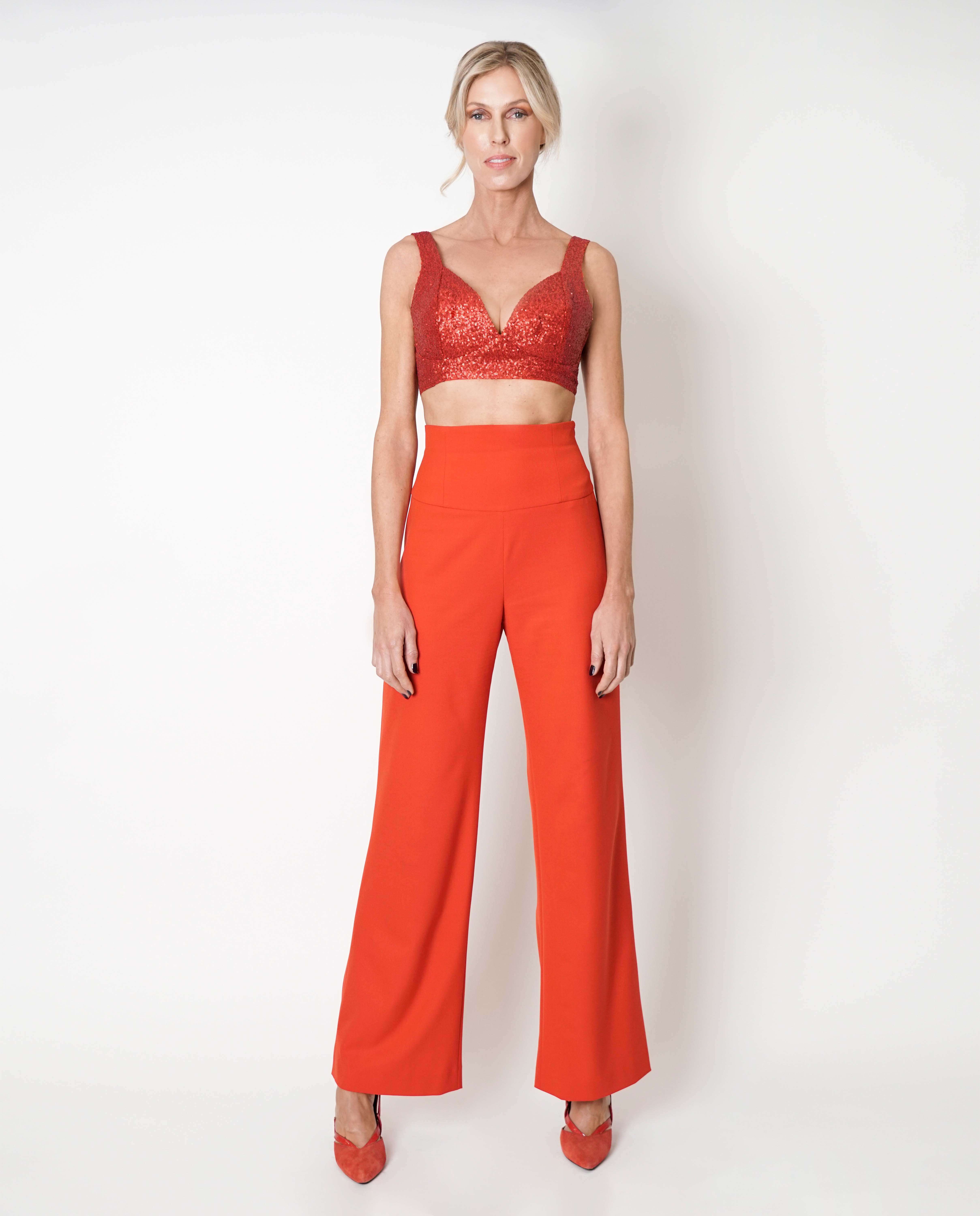 Imagem 0 de Calças cintura subida e delineada perna larga