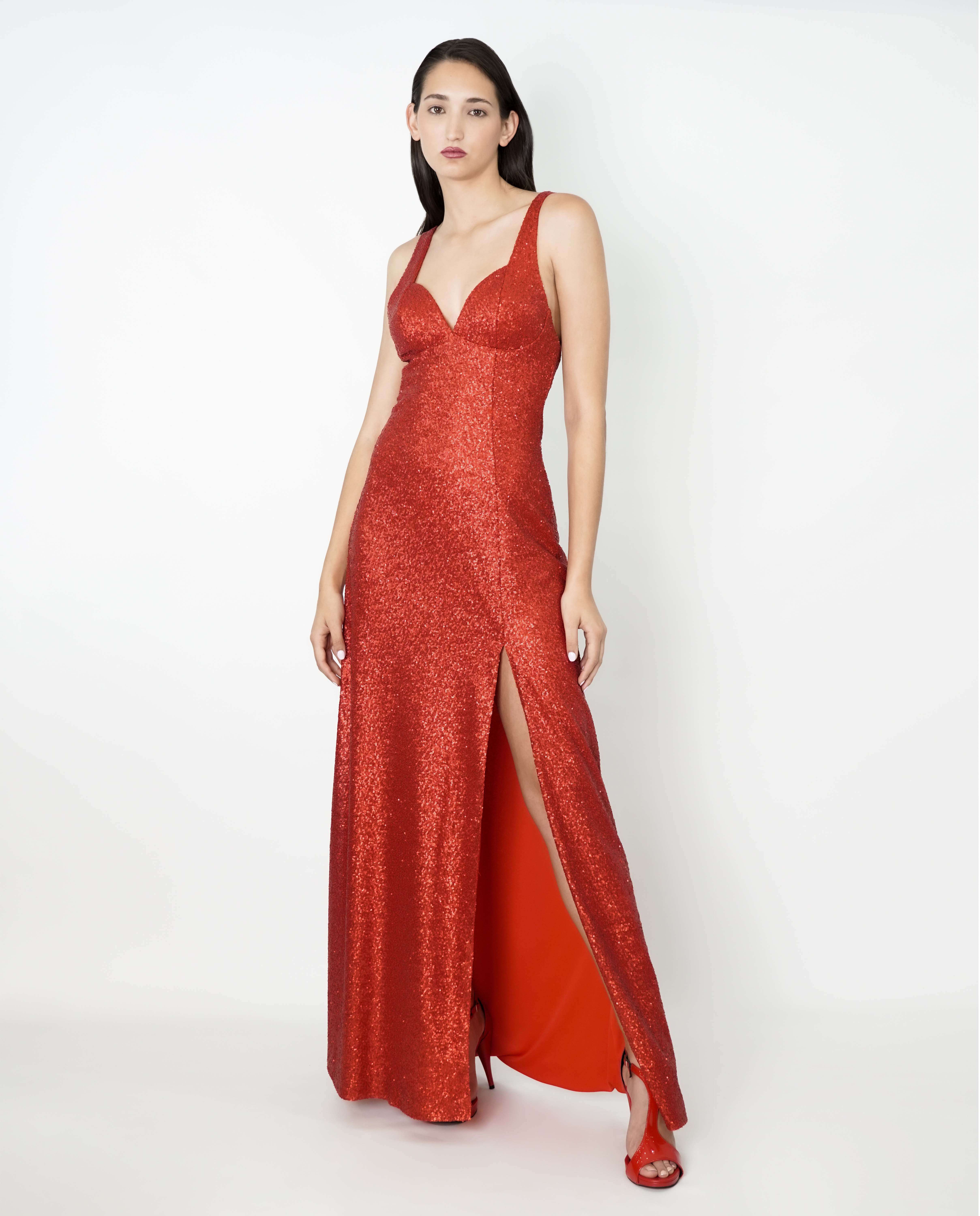 Imagem 0 de Vestido comprido em Lantejoulas com racha numa perna - Vermelho