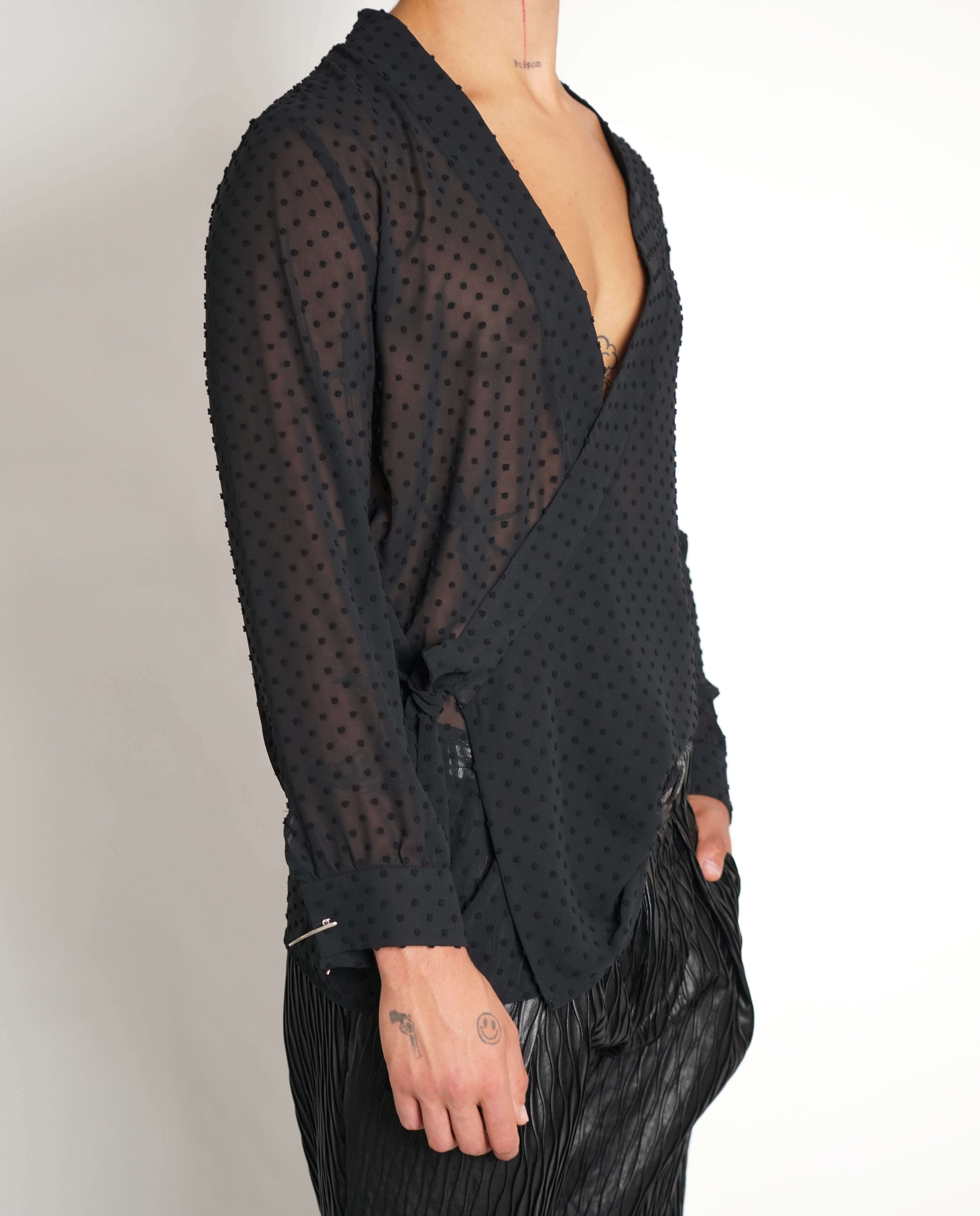 Camisa cache coeur manga comprida em tecido pintas - Preto Preto-2