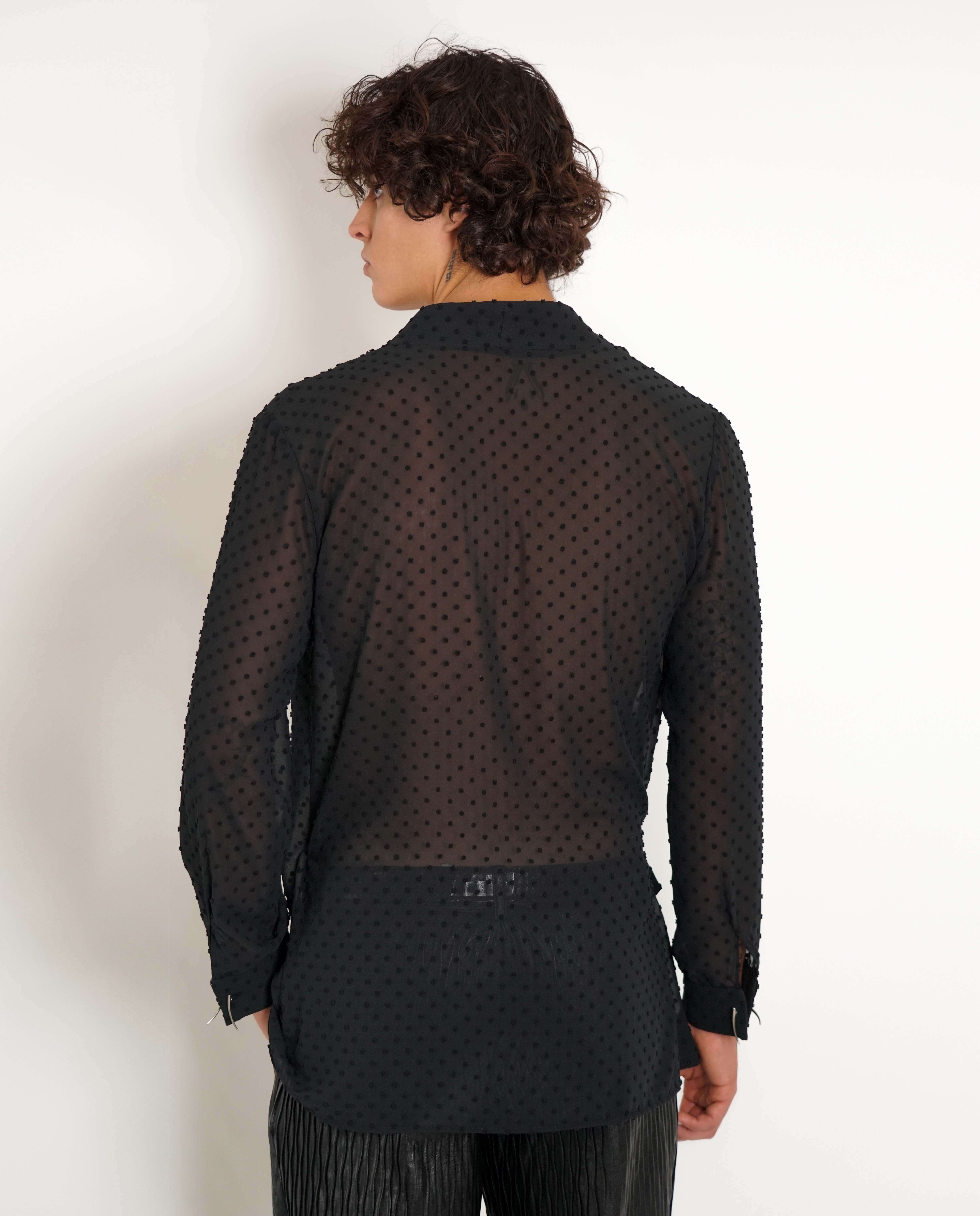 Camisa cache coeur manga comprida em tecido pintas - Preto Preto-3