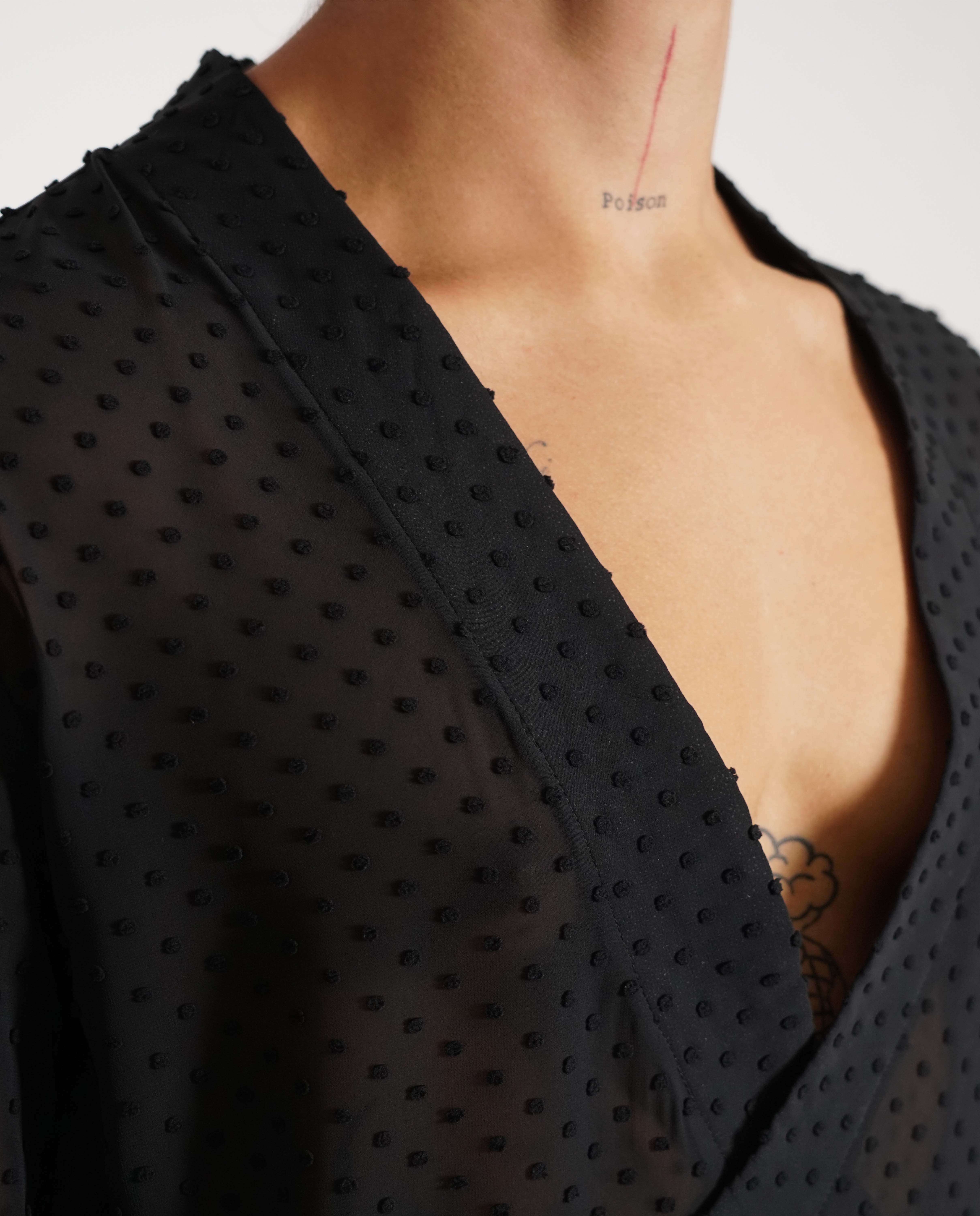 Camisa cache coeur manga comprida em tecido pintas - Preto Preto-4