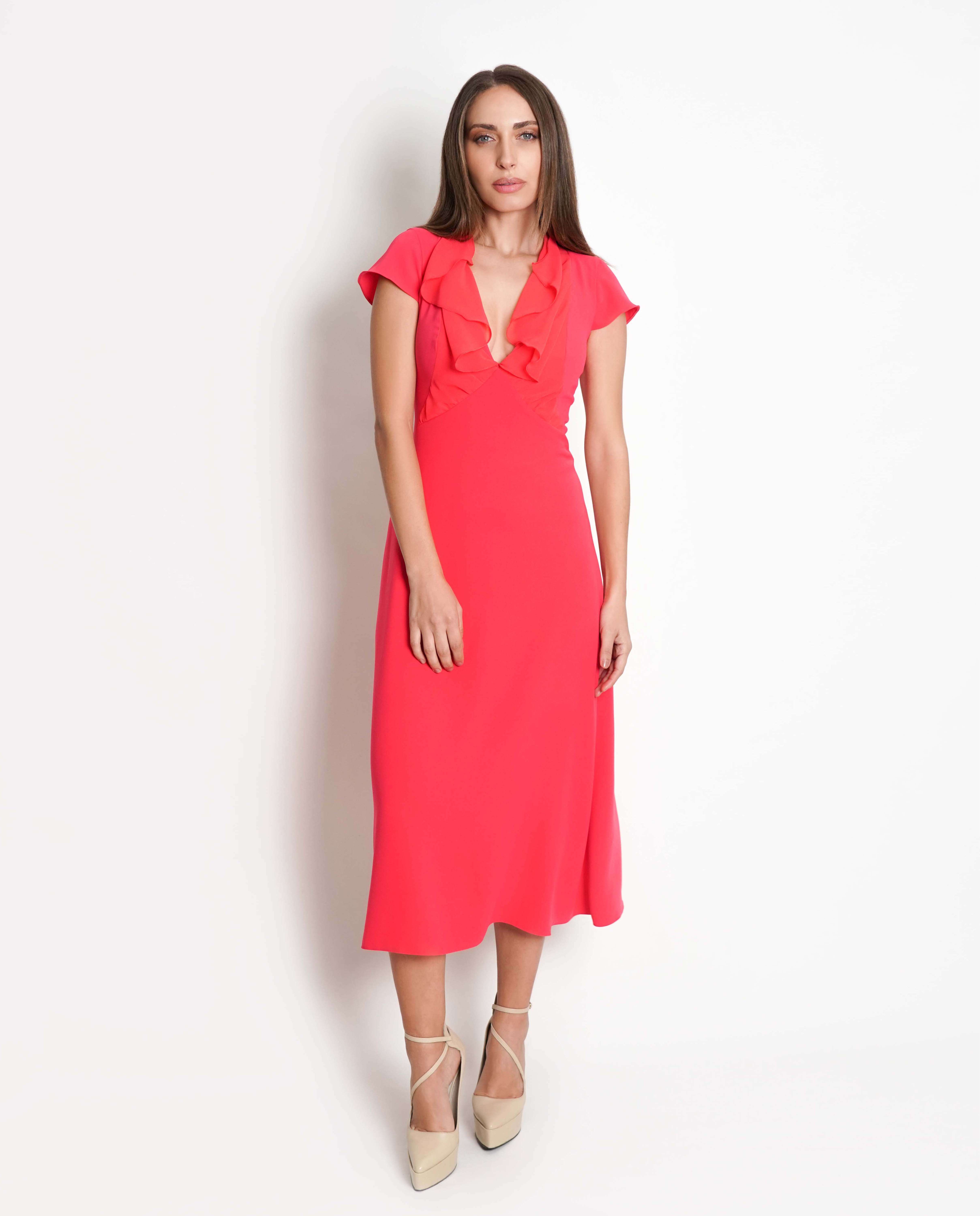 Imagem 0 de Vestido midi decote em V com drapeado gráfico