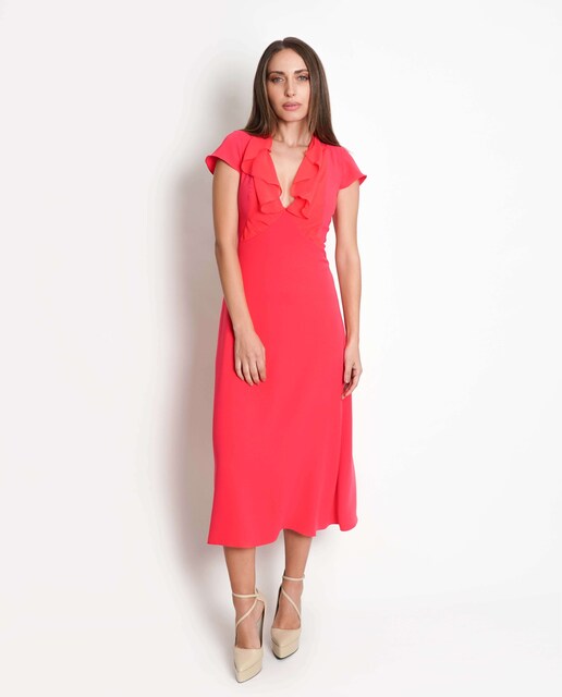 Imagem 0 de Vestido midi decote em V com drapeado gráfico