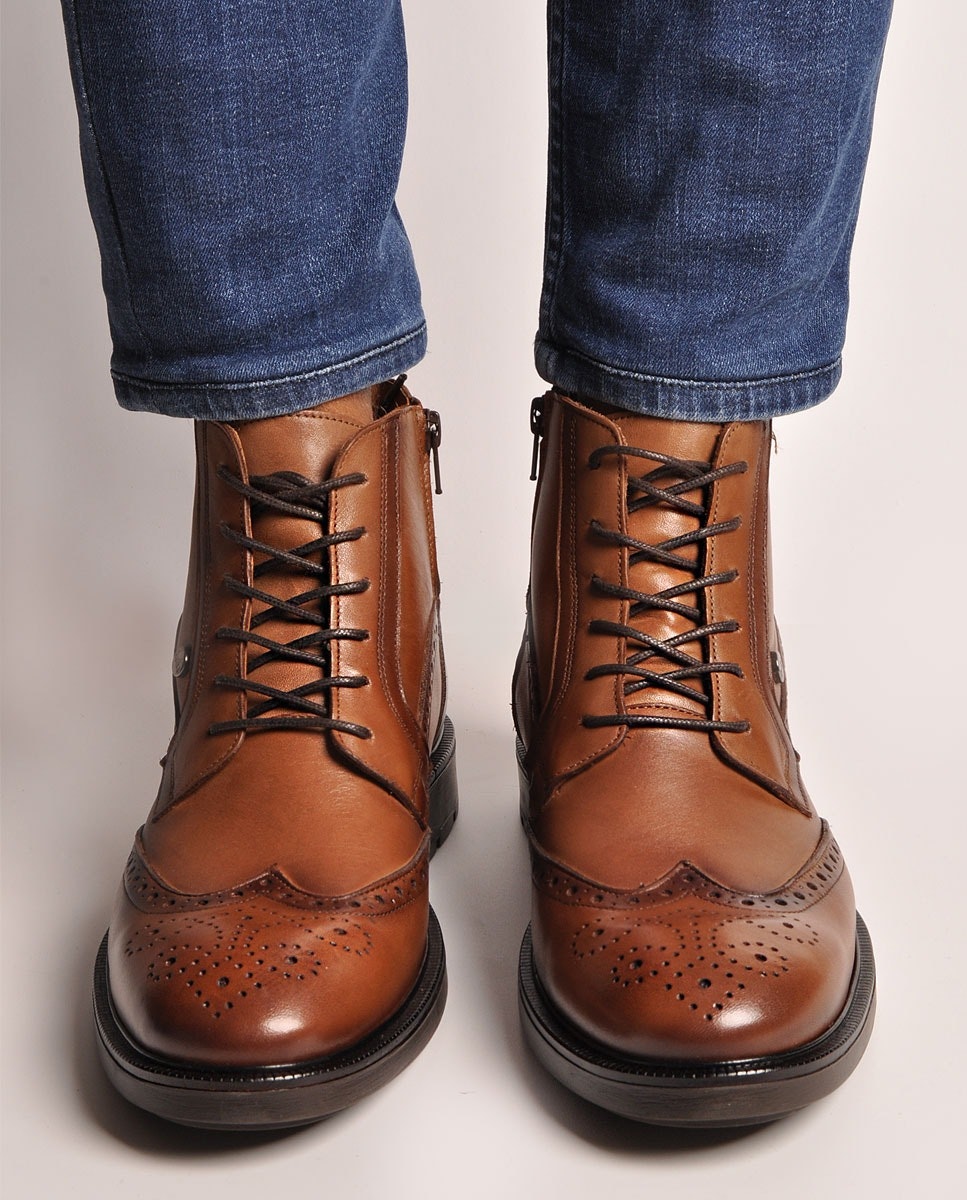 Bota de Homem em Pele Castanho Castanho-2