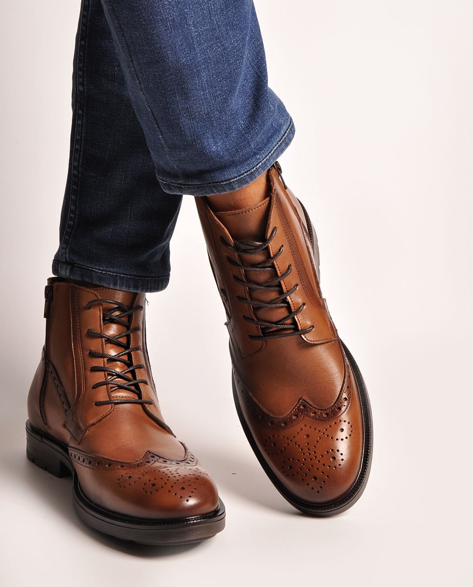 Bota de Homem em Pele Castanho Castanho-3