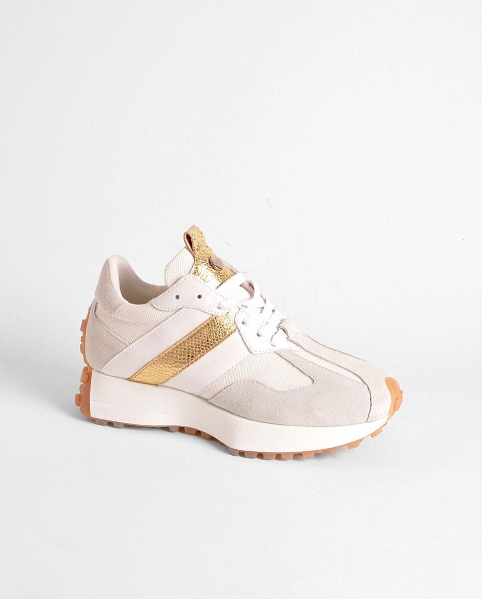 Tenis em Pele Branco com Ouro Branco-1
